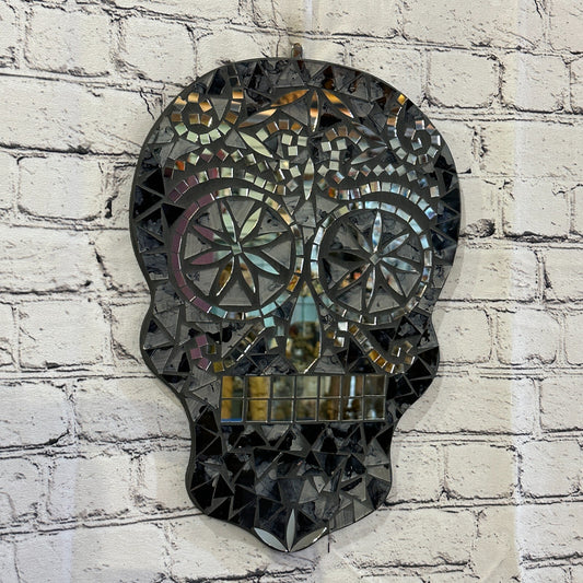 Black Grey Skull Mosaic Tile Wall Mirror 40cm x 28cm 16 Inches Handmade New