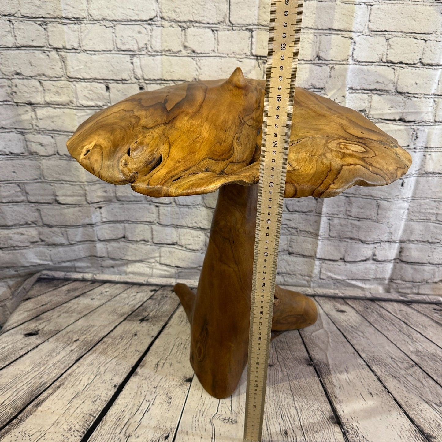 55cm x 45cm Wooden Point Mushroom Toadstool Sculpture Garden Teak Root Ornament