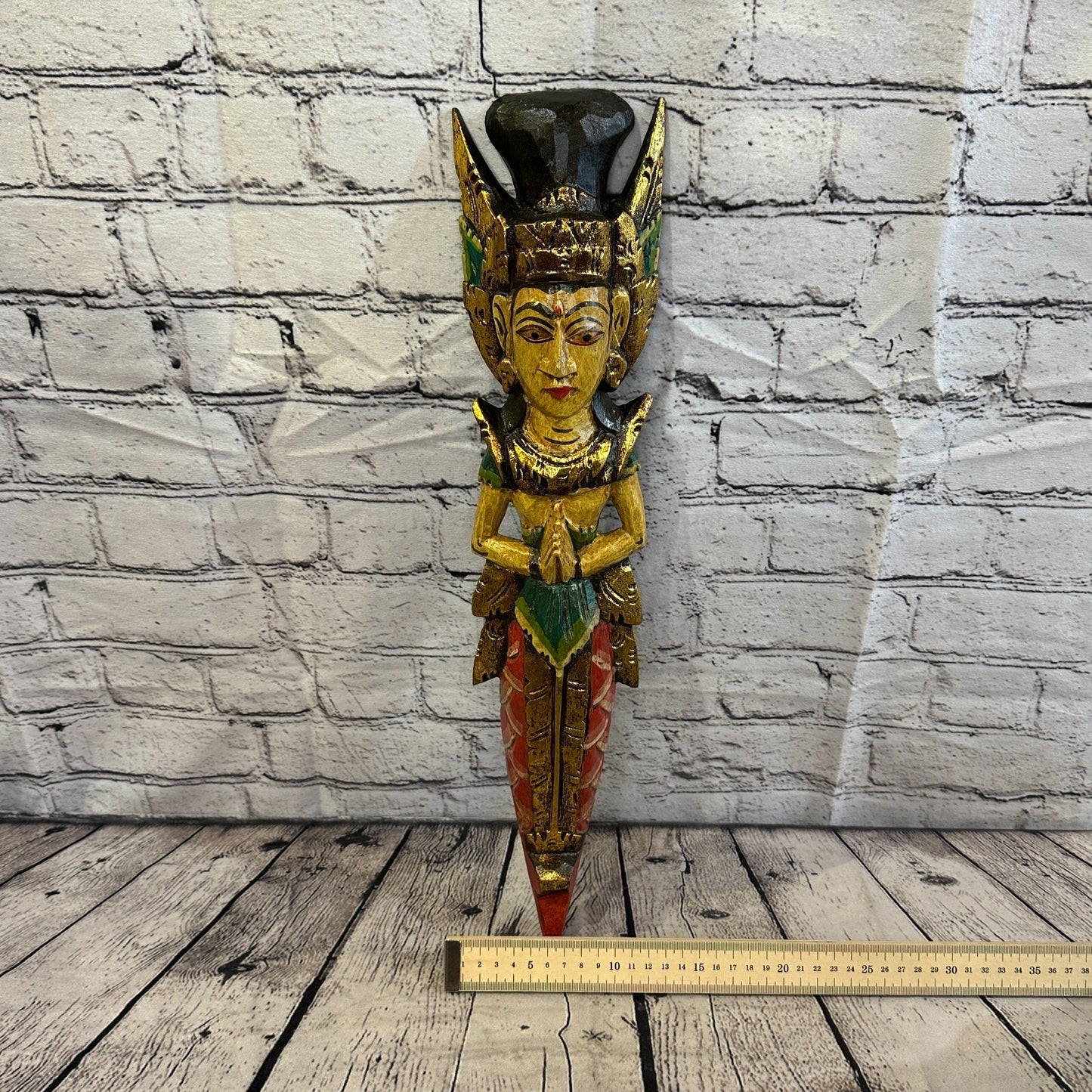 Old Antique Colour Sita Dewi Bali Rice Goddess Wings Mermaid Wood 50cm Pair