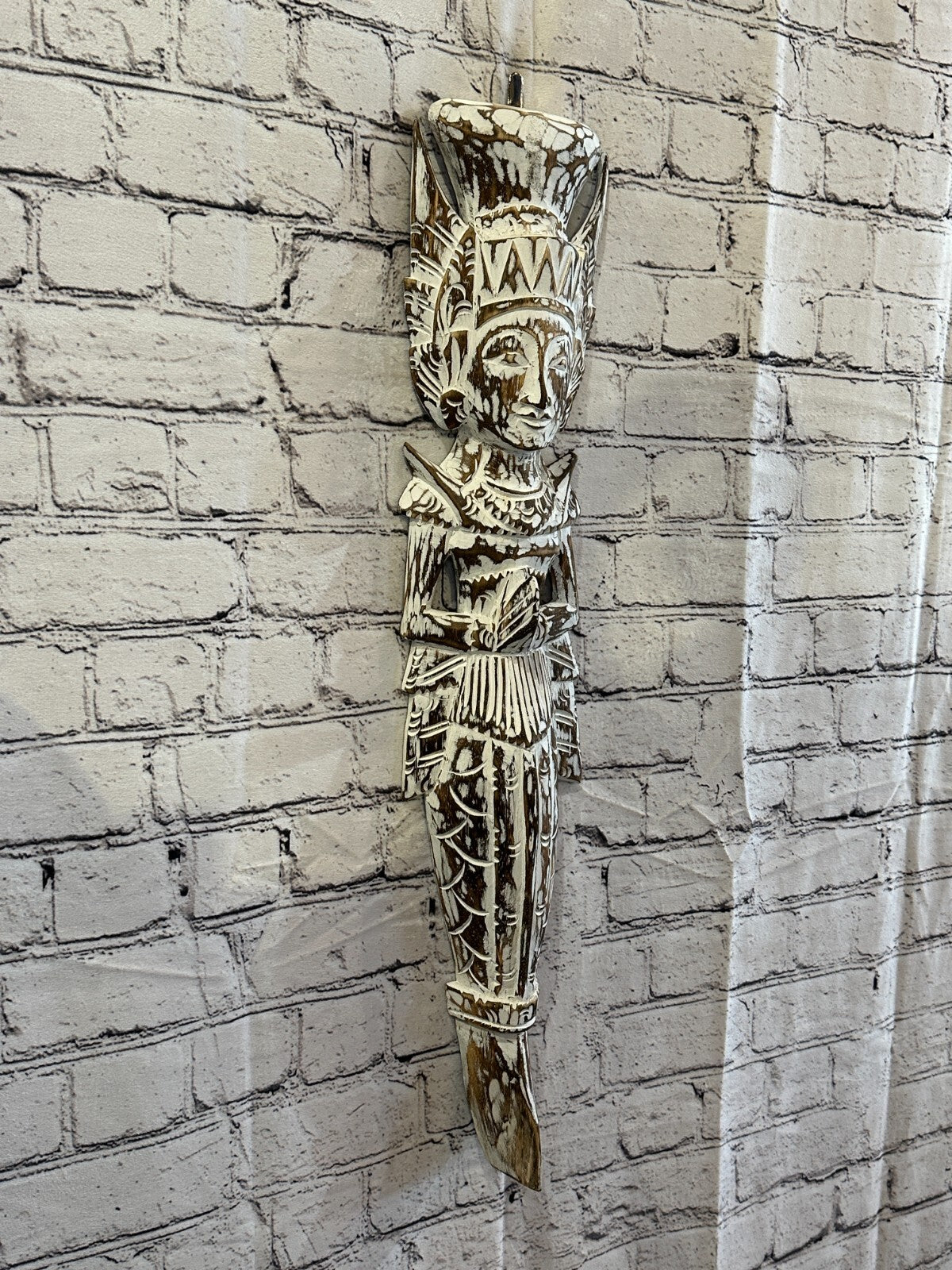 Shabby Brown Sita Dewi Bali Rice Goddess Wings Mermaid Wood Carving 65cm Pair