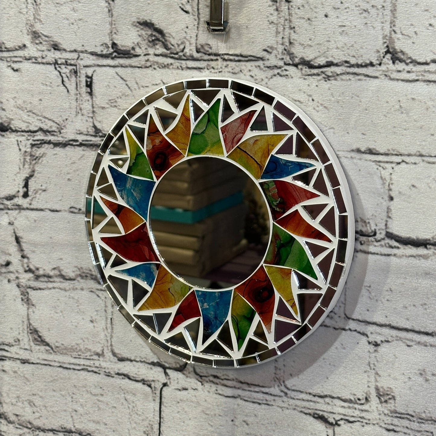 Rainbow White Sun Mosaic Tile Wall Mirror 20cm x 20cm 8 Inches Handmade New