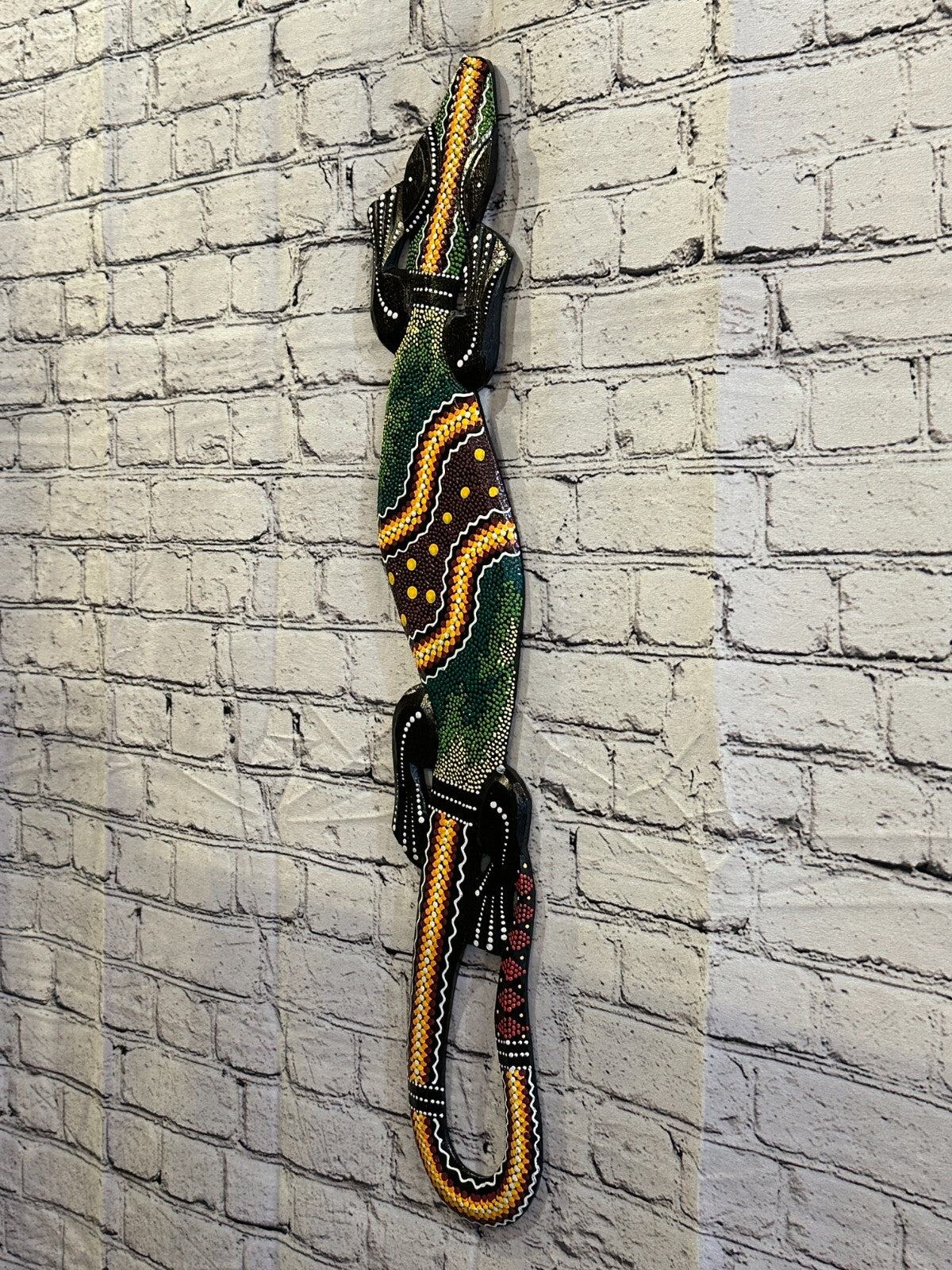 80cm Gecko Carved Wooden Dot Painted Ethnic Tribal Tiki Wall Handmade No 3