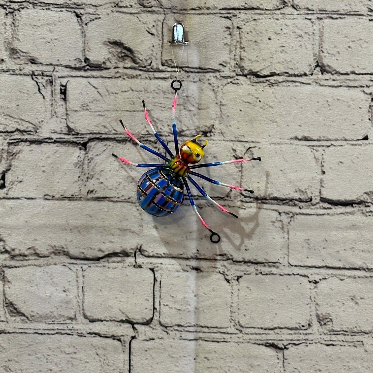 12cm x 8cm Blue Yellow Spider Bug Metal Tin Wall Hanging Ornament Painted Statue