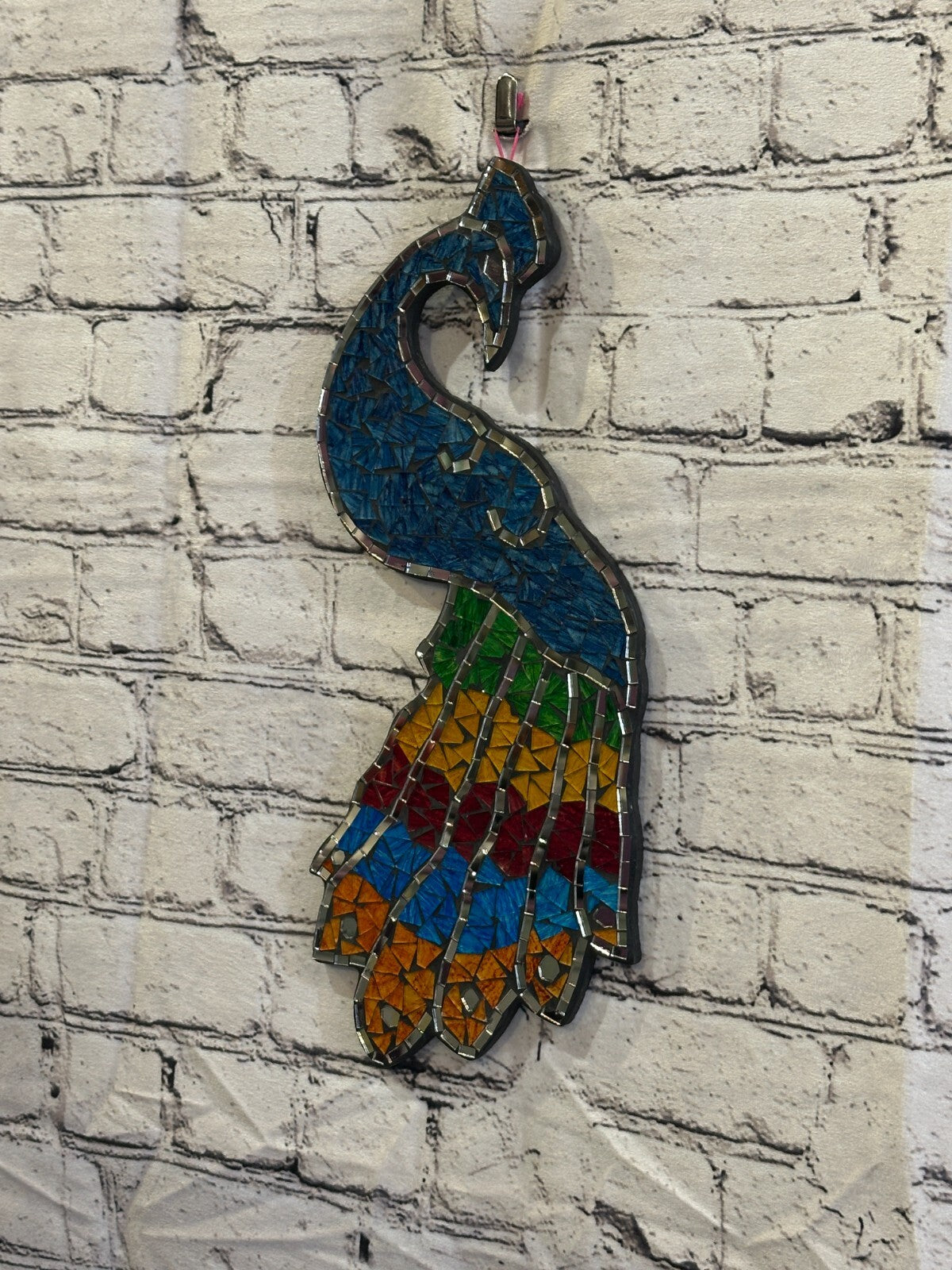 Rainbow Dark Blue Peacock Mosaic Tile Wall Mirror 45cm x 20cm Handmade New