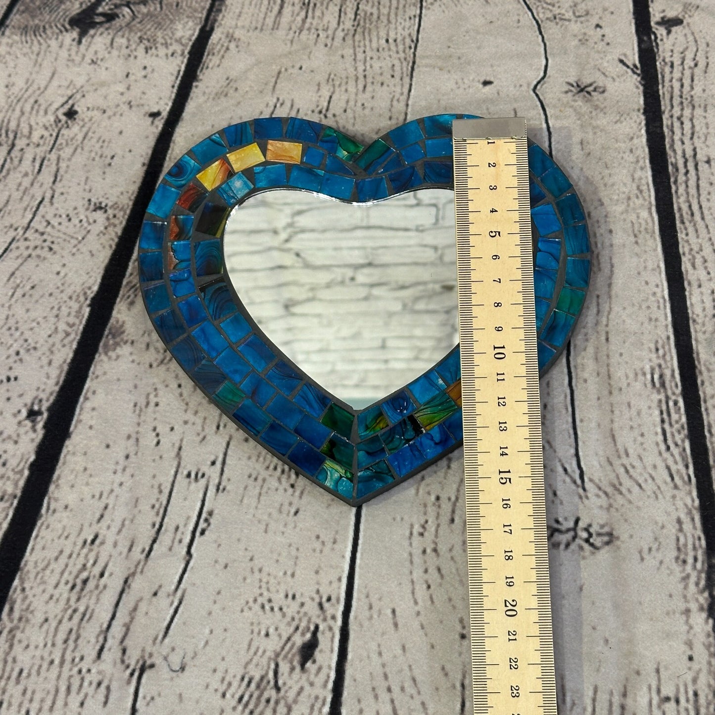 Blue Heart Shape Mosaic Tile Wall Mirror 20cm x 15cm 8 Inches Handmade New