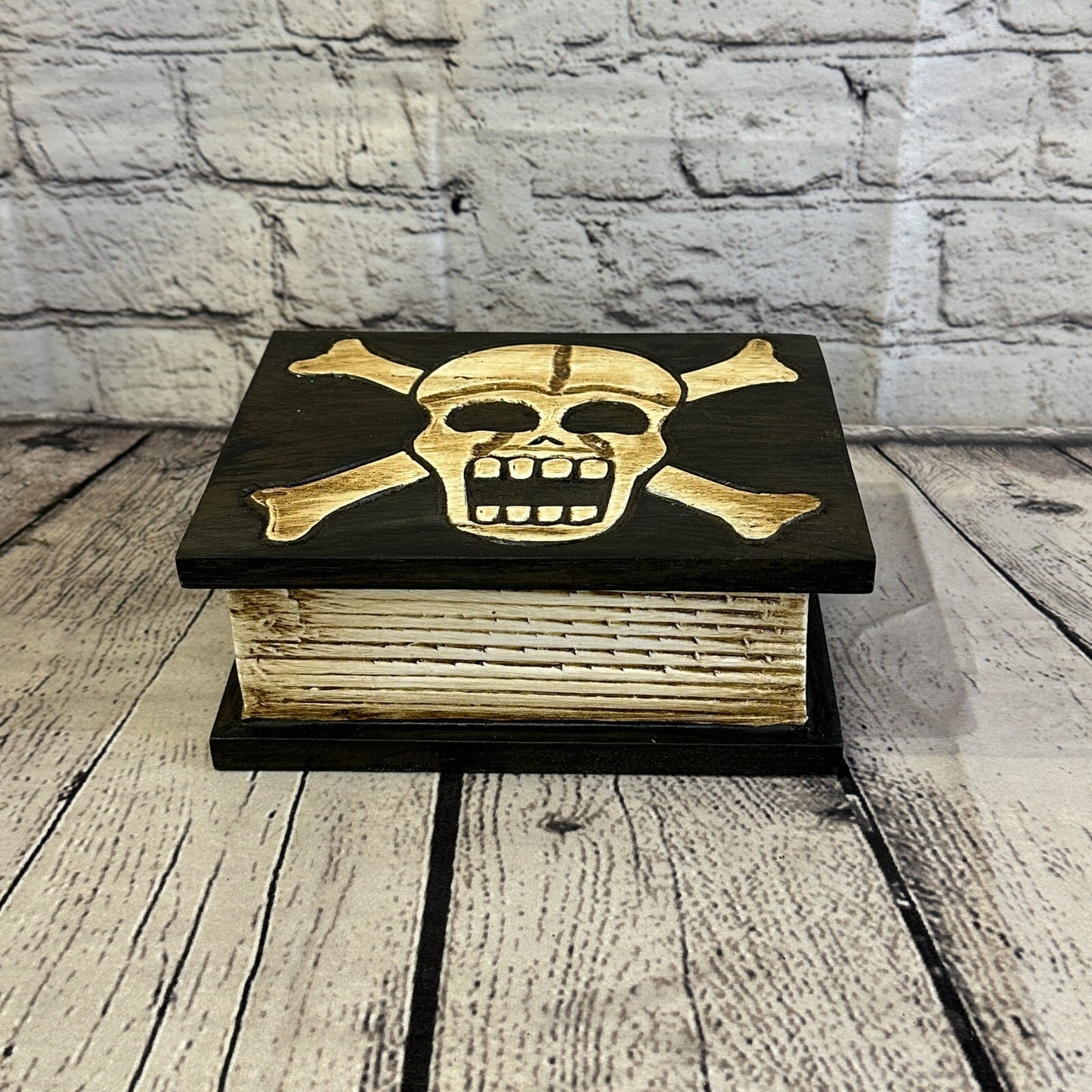 18cm x 12cm Book Wooden Gothic Skeleton Skull Coffin Jewellery Trinket Box