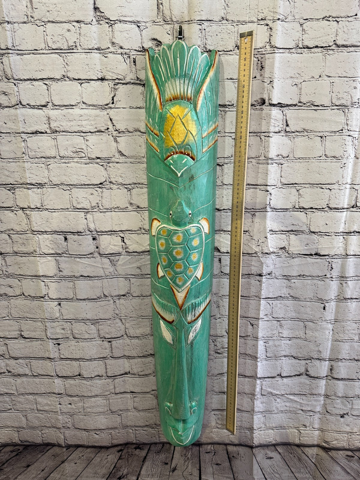 100cm Green Turtle Hand Carved Fair Trade Wooden Animal Wall Art Hang Mask
