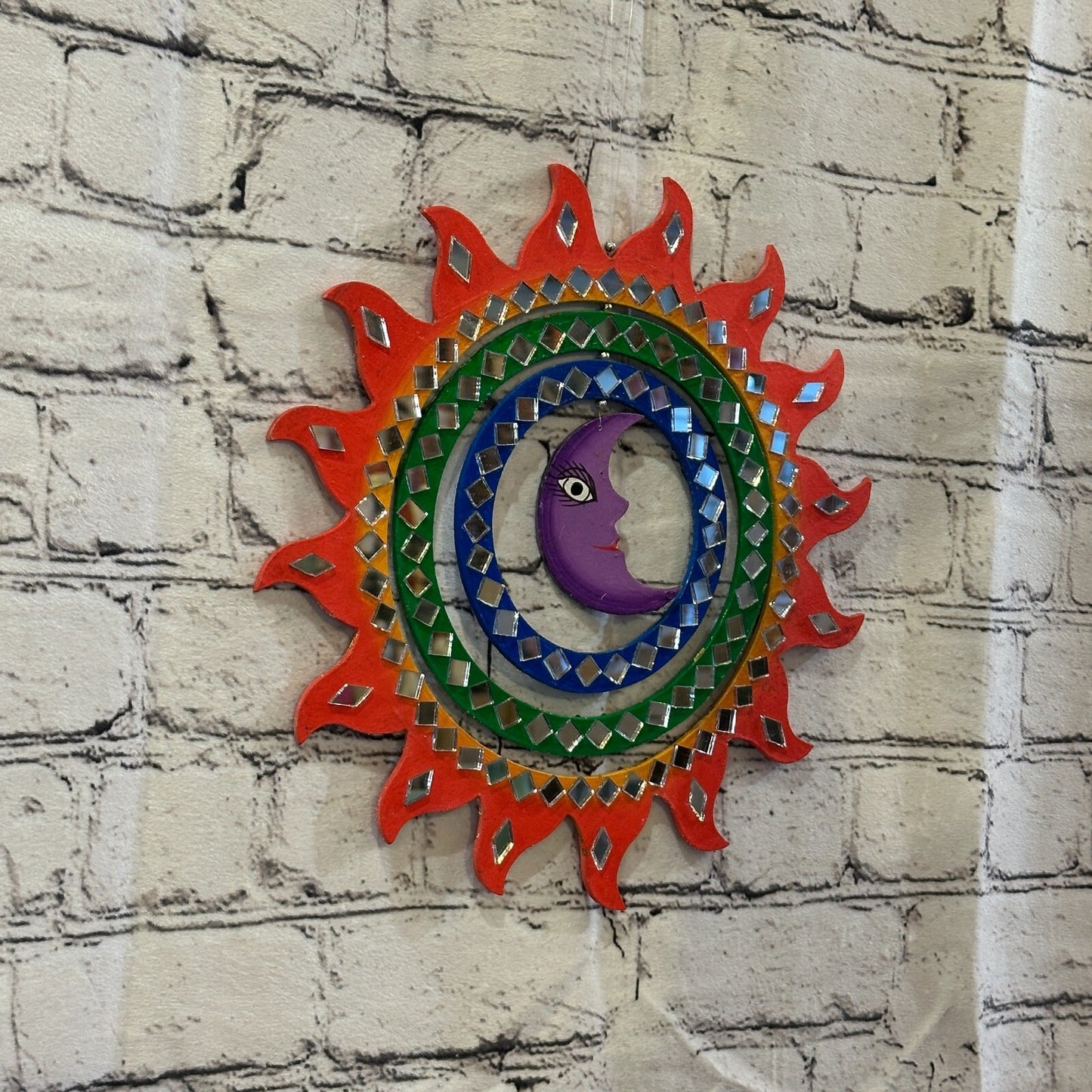 25cm Colourful Red Moon Hanging With Mirrors Window Suncatcher Indoor Mobile