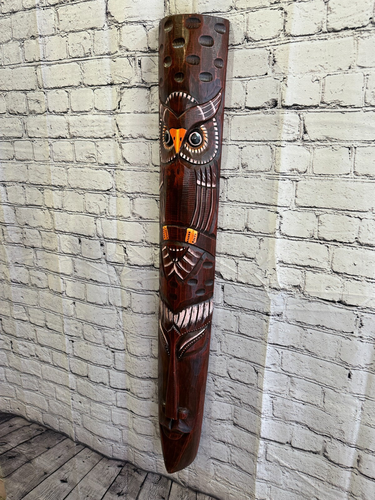 100cm Brown Owl Hand Carved Fair Trade Wooden Animal Wall Art Wall Hang Mask