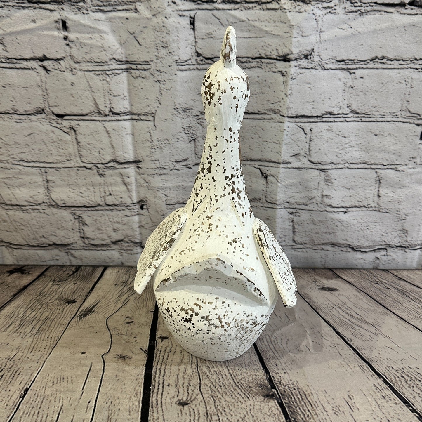 30cm x 15cm White Shabby Wooden Rooster Cockerel Retro Collectable Hand Carved