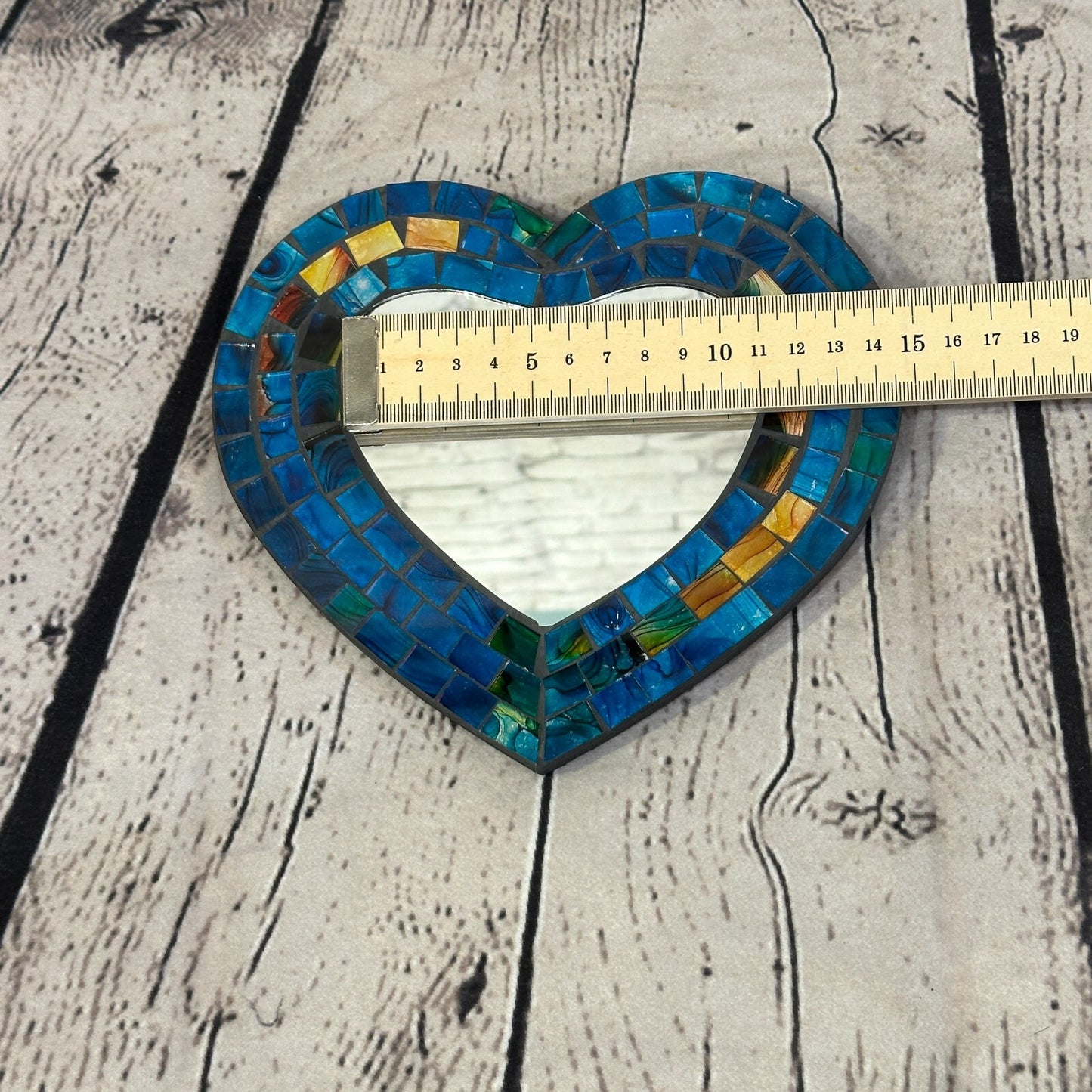 Blue Heart Shape Mosaic Tile Wall Mirror 20cm x 15cm 8 Inches Handmade New