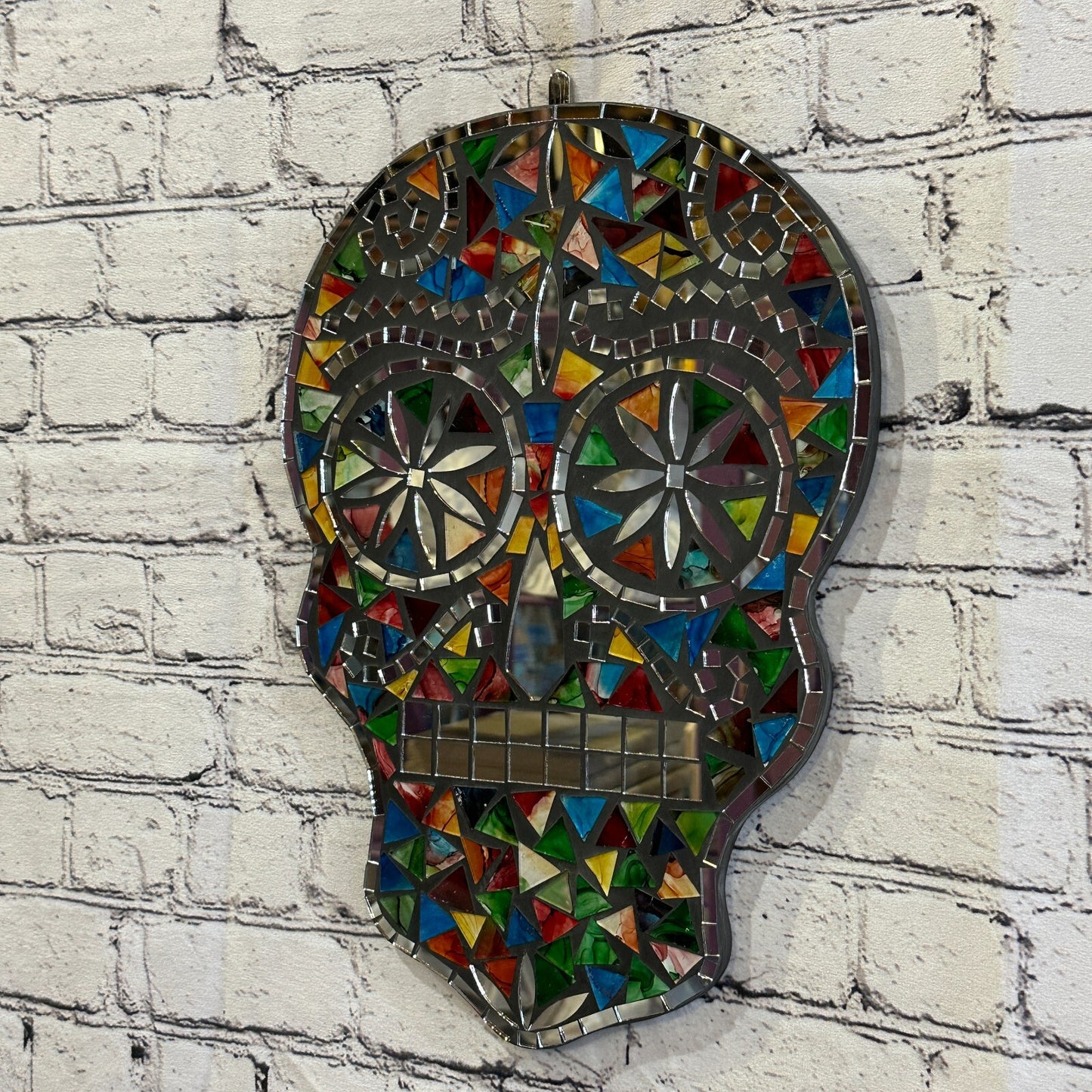 Rainbow Skull Mosaic Tile Wall Mirror 40cm x 28cm 16 Inches Handmade New