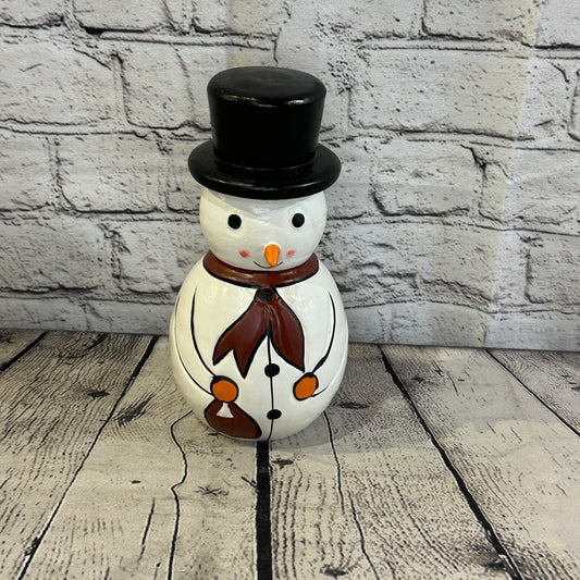 20cm x 10cm Black Top Hat Snowman Handcrafted Wood Xmas Christmas Ornament