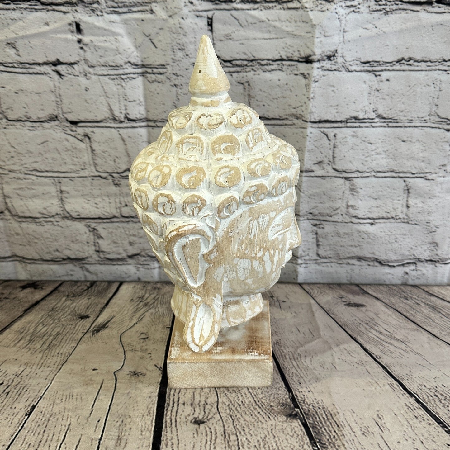 30cm White Buddha Head Wooden Standing Statue Figurine Ornament Fair Trade