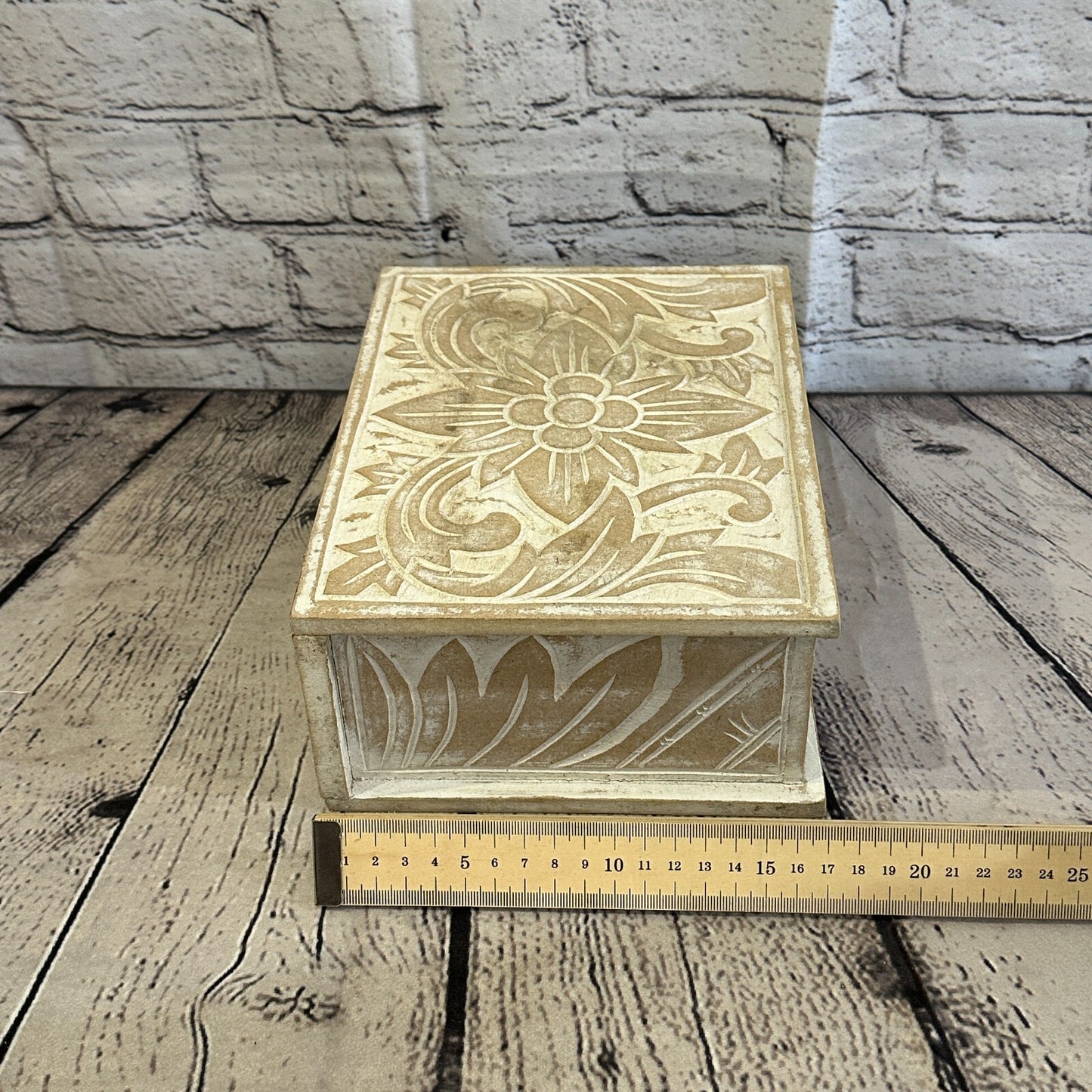White Flower MDF Box Lotus 22cm x 18cm x 8cm Wooden Box Trinket Handmade