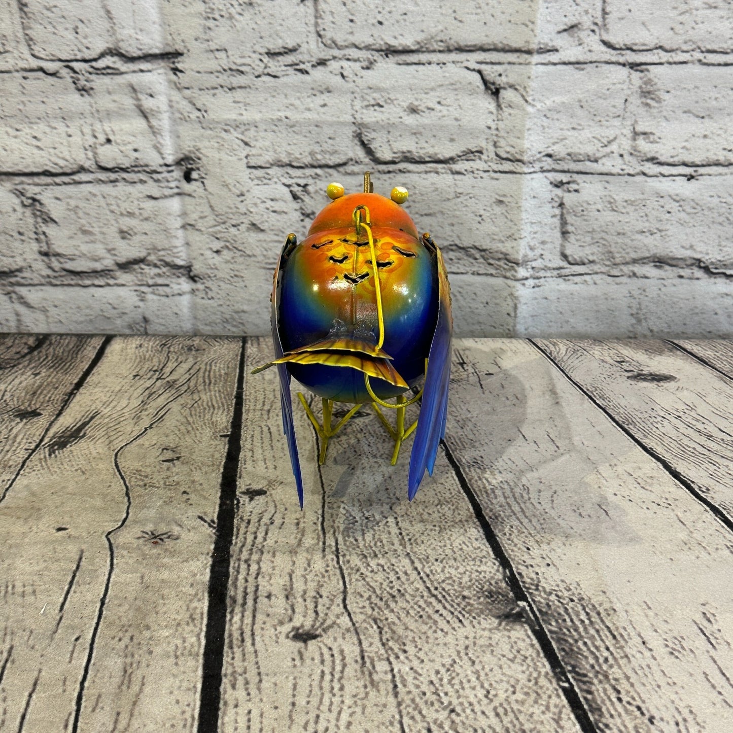 15cm x 15cm Orange Dark Blue Bird Metal Tin Wall Hanging Ornament Painted Statue
