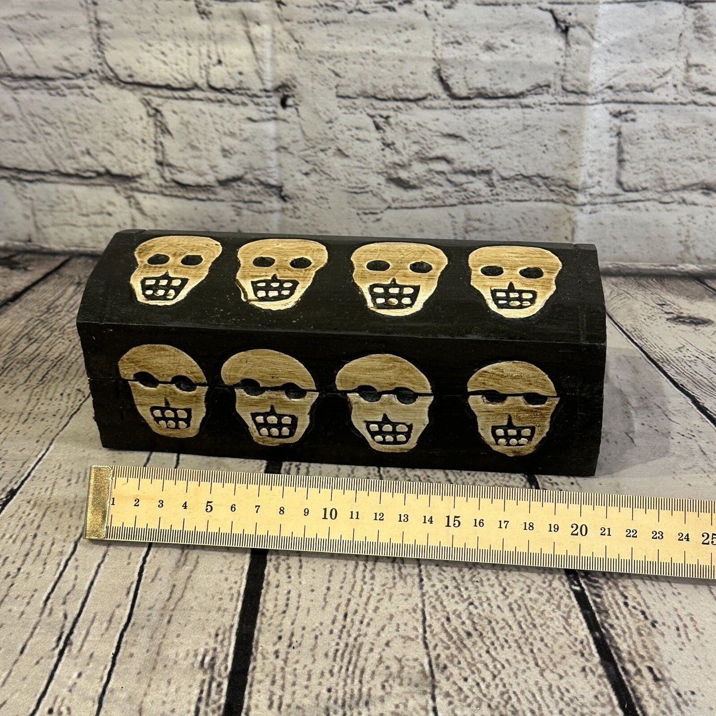 20cm x 8cm x 8cm Trunk Wooden Gothic Skeleton Skull Coffin Jewellery Box