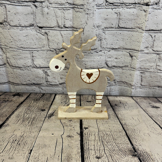 25cm x 20cm Grey Handcrafted Wood Reindeer Xmas Christmas Ornament Antlers