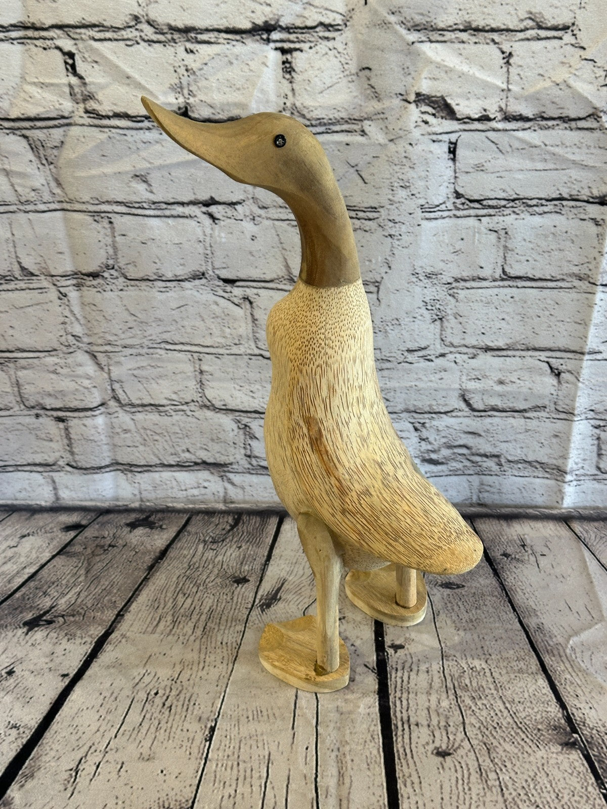 Looking Left 40cm Tall Wooden Hairy Duckling Baby Duck Bamboo Root Fairtrade