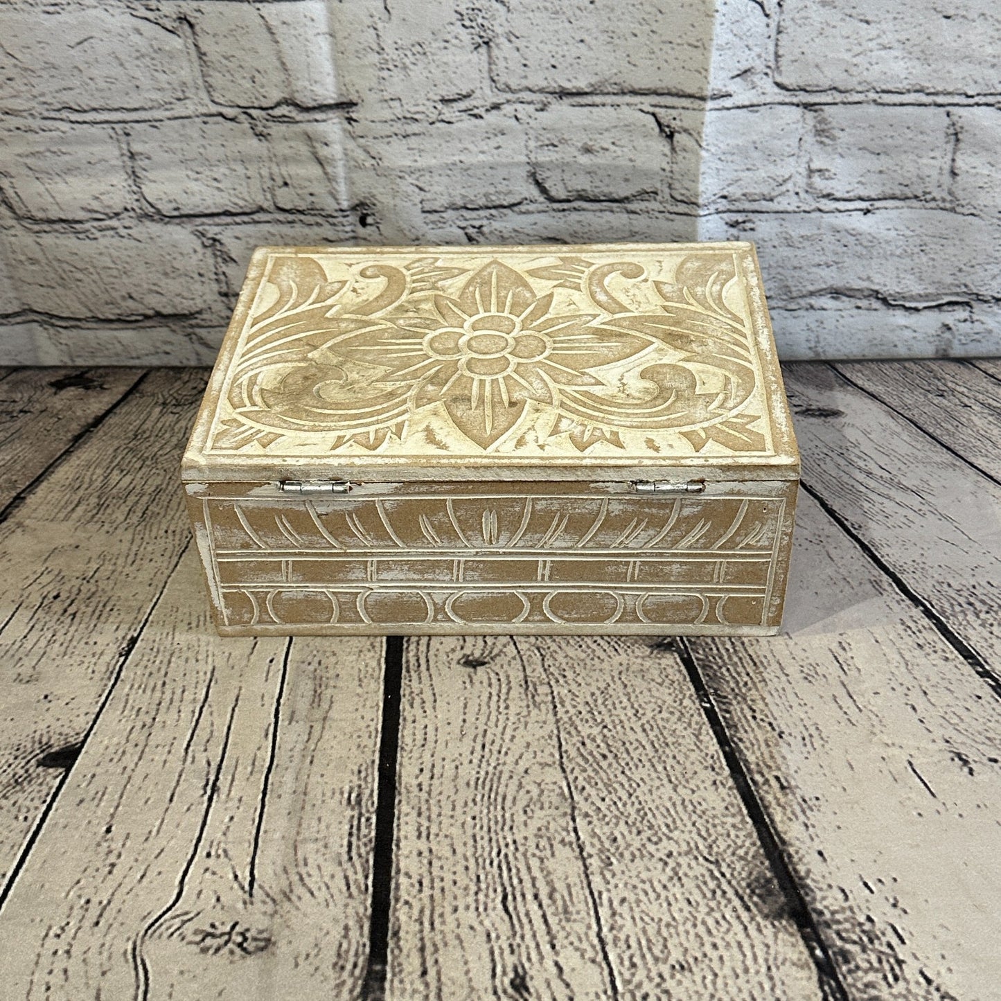 White Flower MDF Box Lotus 22cm x 18cm x 8cm Wooden Box Trinket Handmade