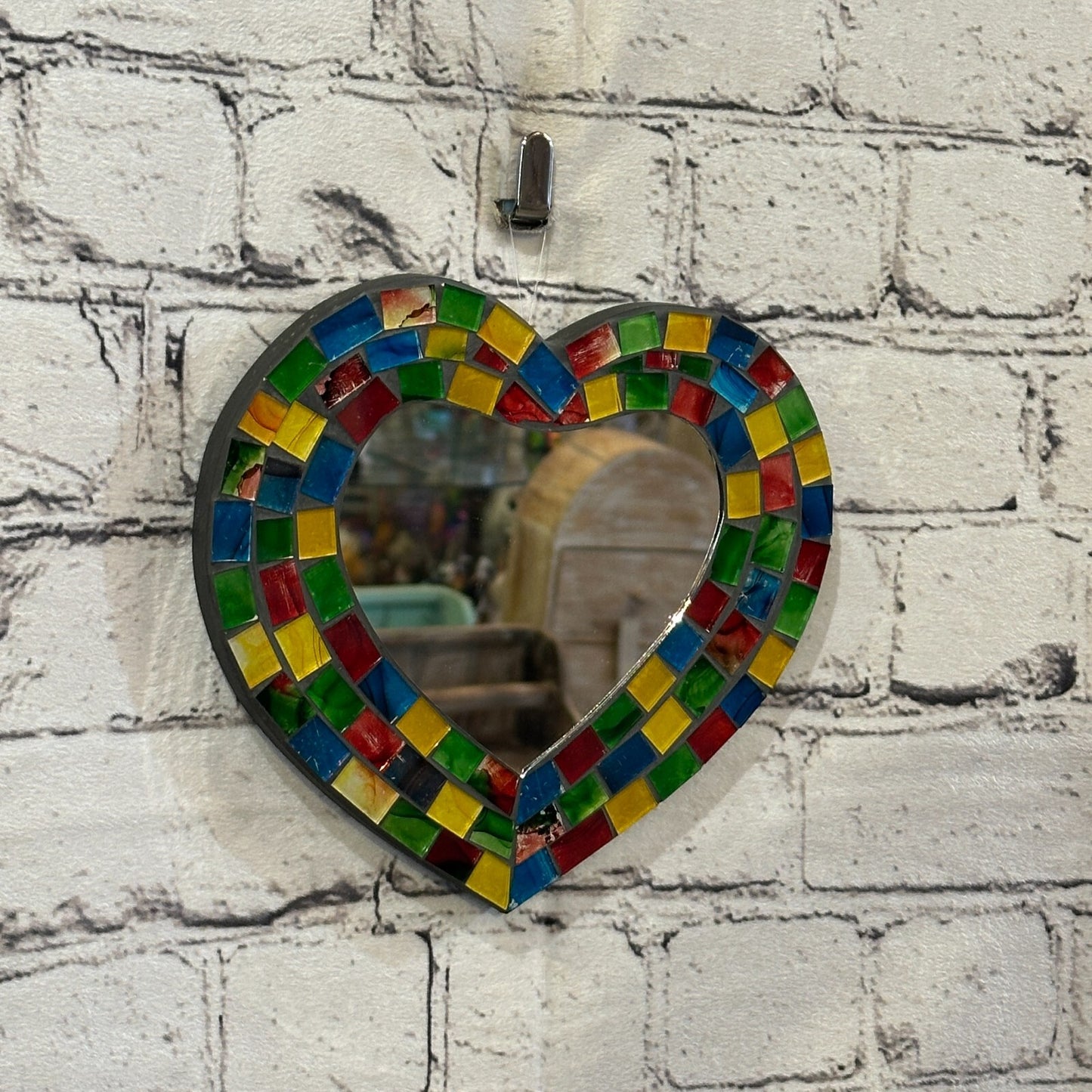 Rainbow Heart Shape Mosaic Tile Wall Mirror 20cm x 15cm 8 Inches Handmade New