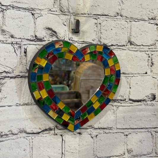 Rainbow Heart Shape Mosaic Tile Wall Mirror 20cm x 15cm 8 Inches Handmade New