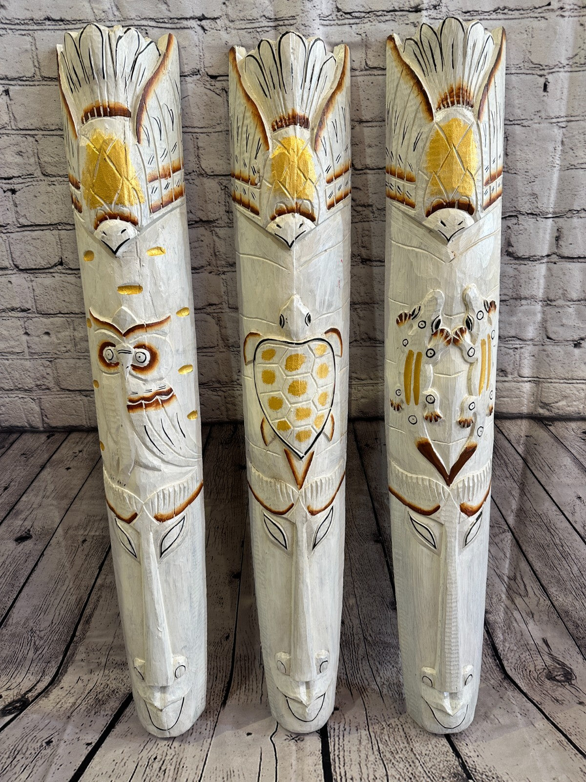 100cm White Owl Hand Carved Fair Trade Wooden Animal Wall Art Wall Hang Mask