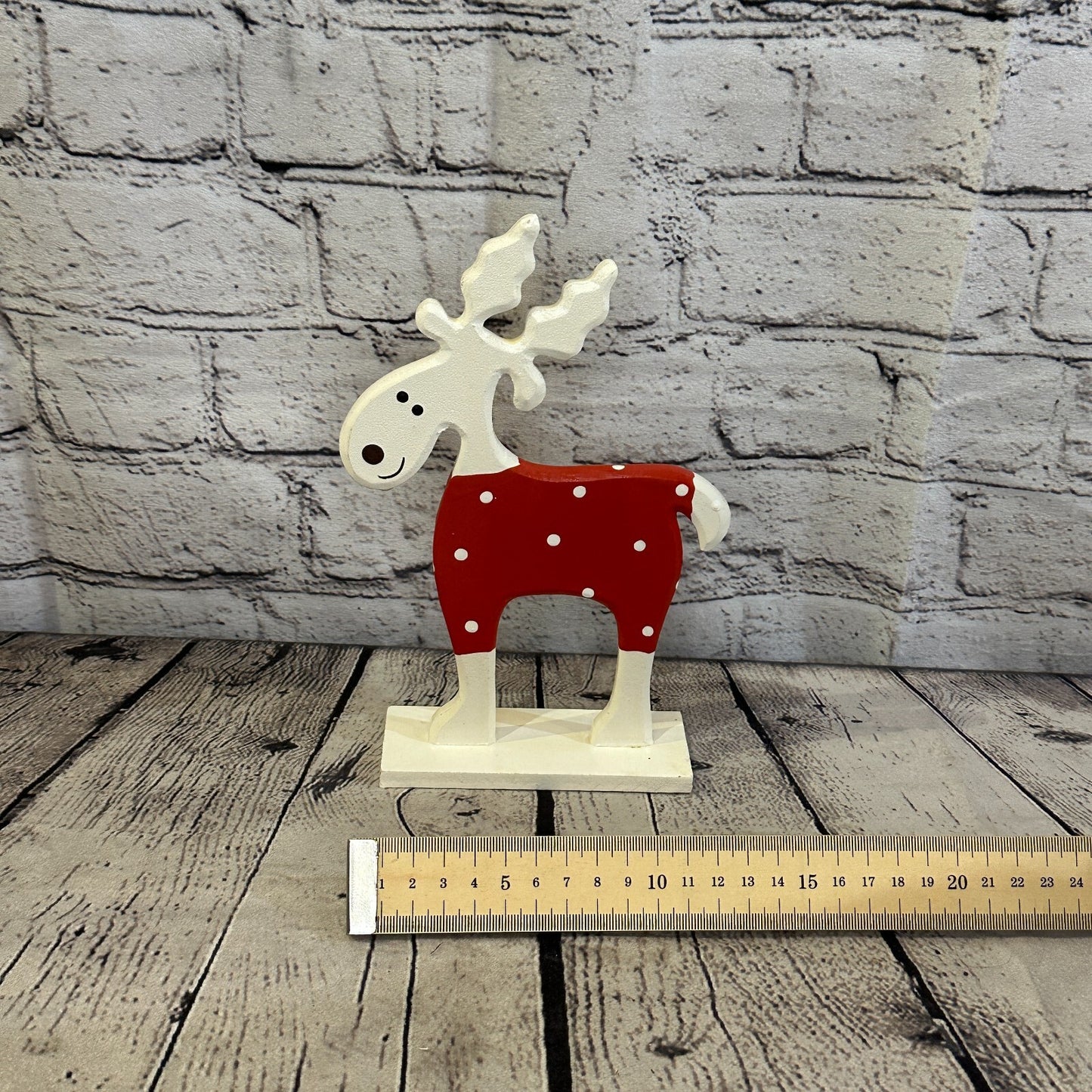 22cm x 14cm Red Handcrafted Wood Reindeer Xmas Christmas Ornament Antlers