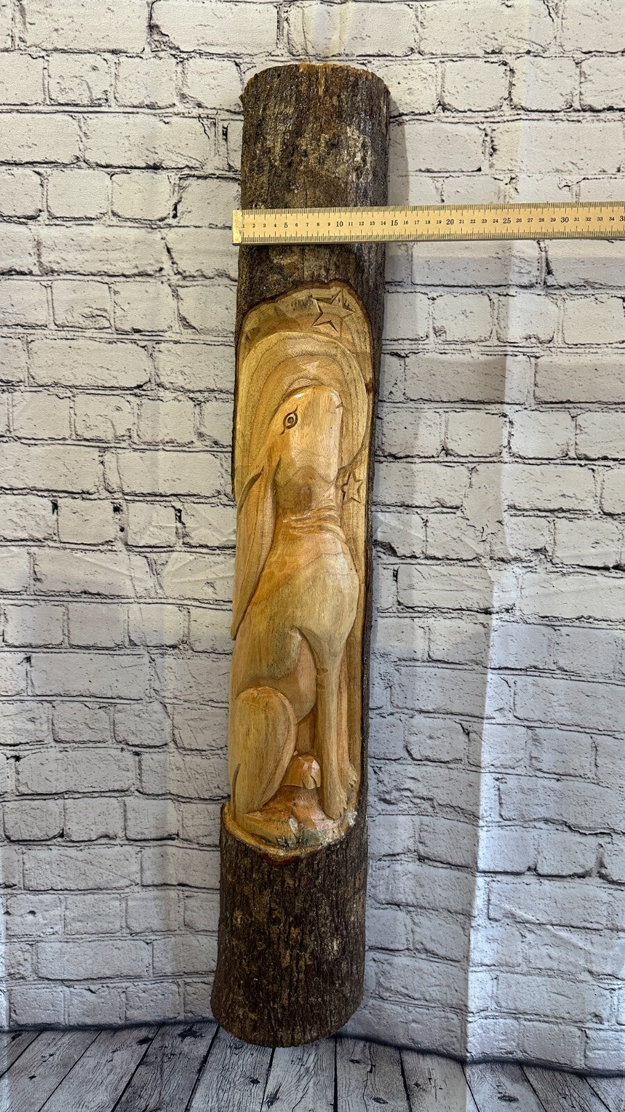 Hare With Moon Of The Woods 100cm Hand Carved Wizard Tree Trunk Wood Fairtrade