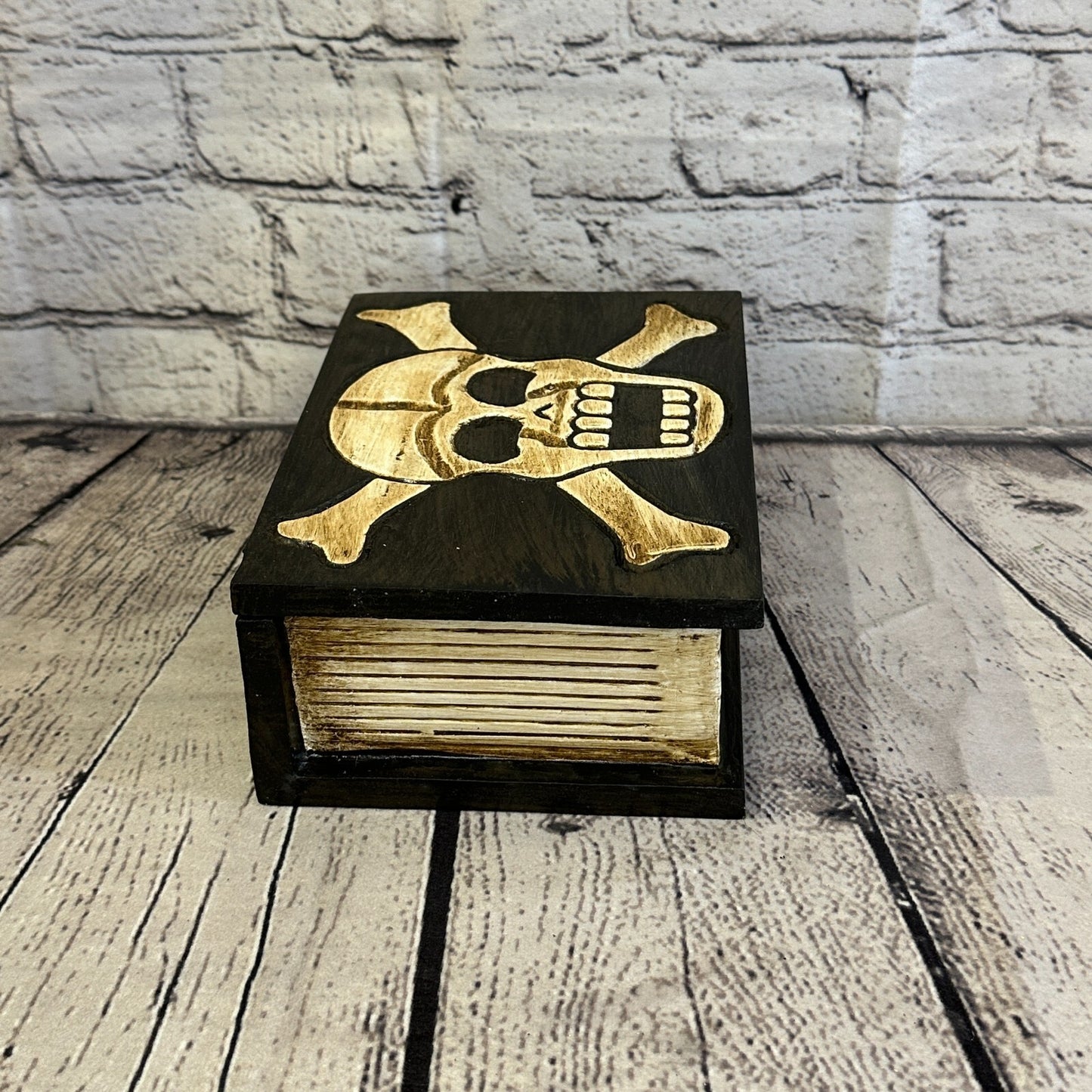 18cm x 12cm Book Wooden Gothic Skeleton Skull Coffin Jewellery Trinket Box