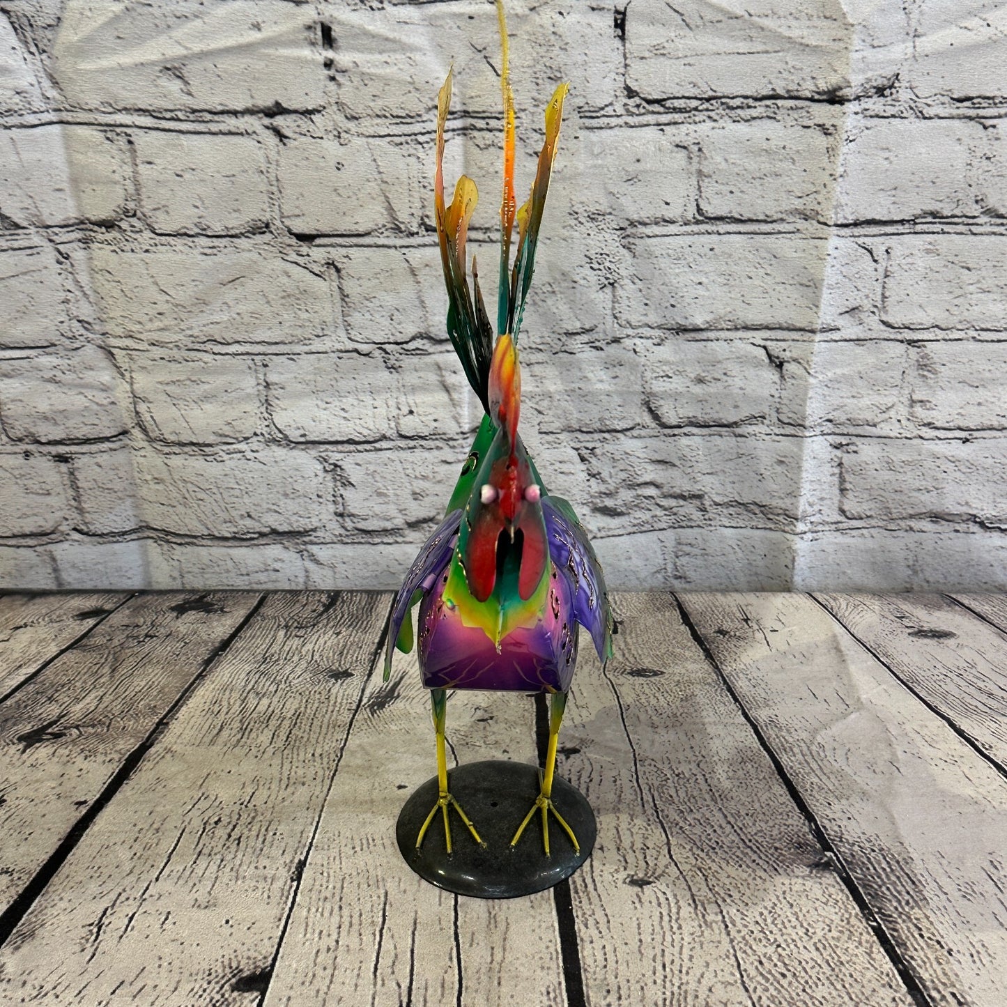 40cm x 25cm Green Purple Metal Chicken Ornament Painted Statue Candle Holder