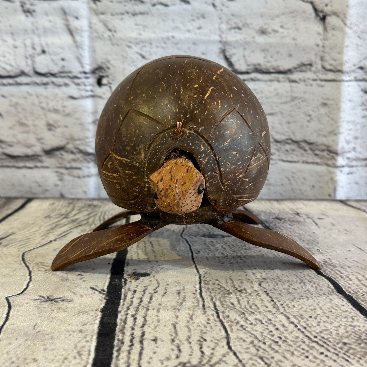 12cm Mixed Carved Full Coconut Shell Wood Turtle Bobble Head Moving Tortoise