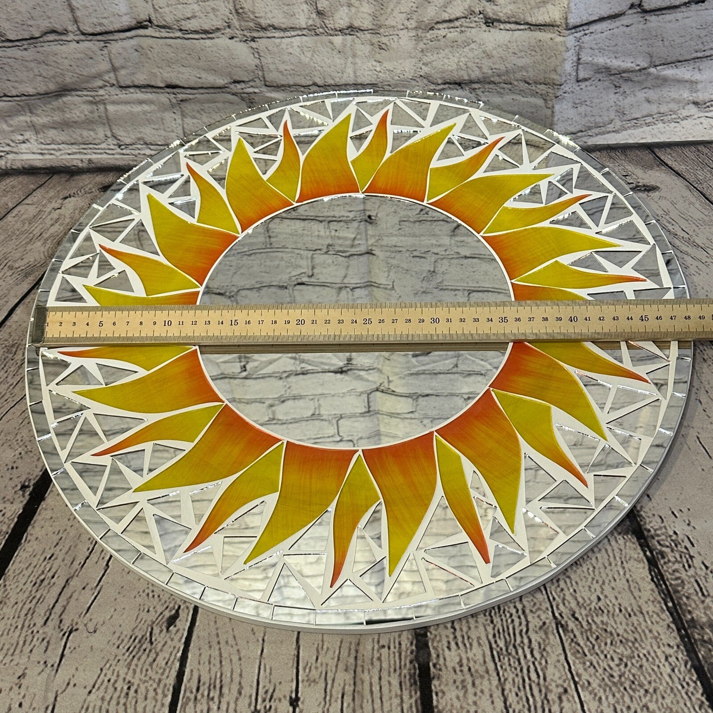 Orange Flame Sun Mosaic Tile Wall Mirror 50cm x 50cm 20 Inches Handmade New