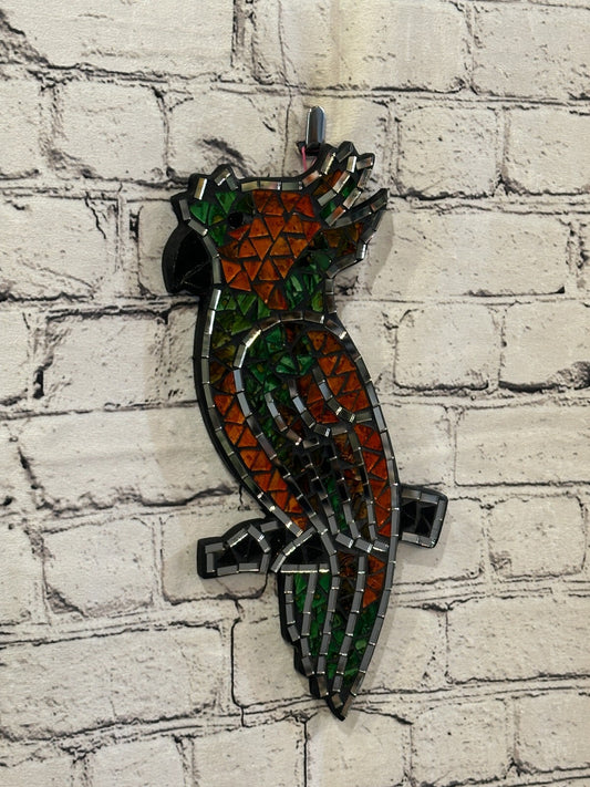 Orange Green Tropical Parrot Mosaic Tile Wall Mirror 30cm x 15cm Handmade New