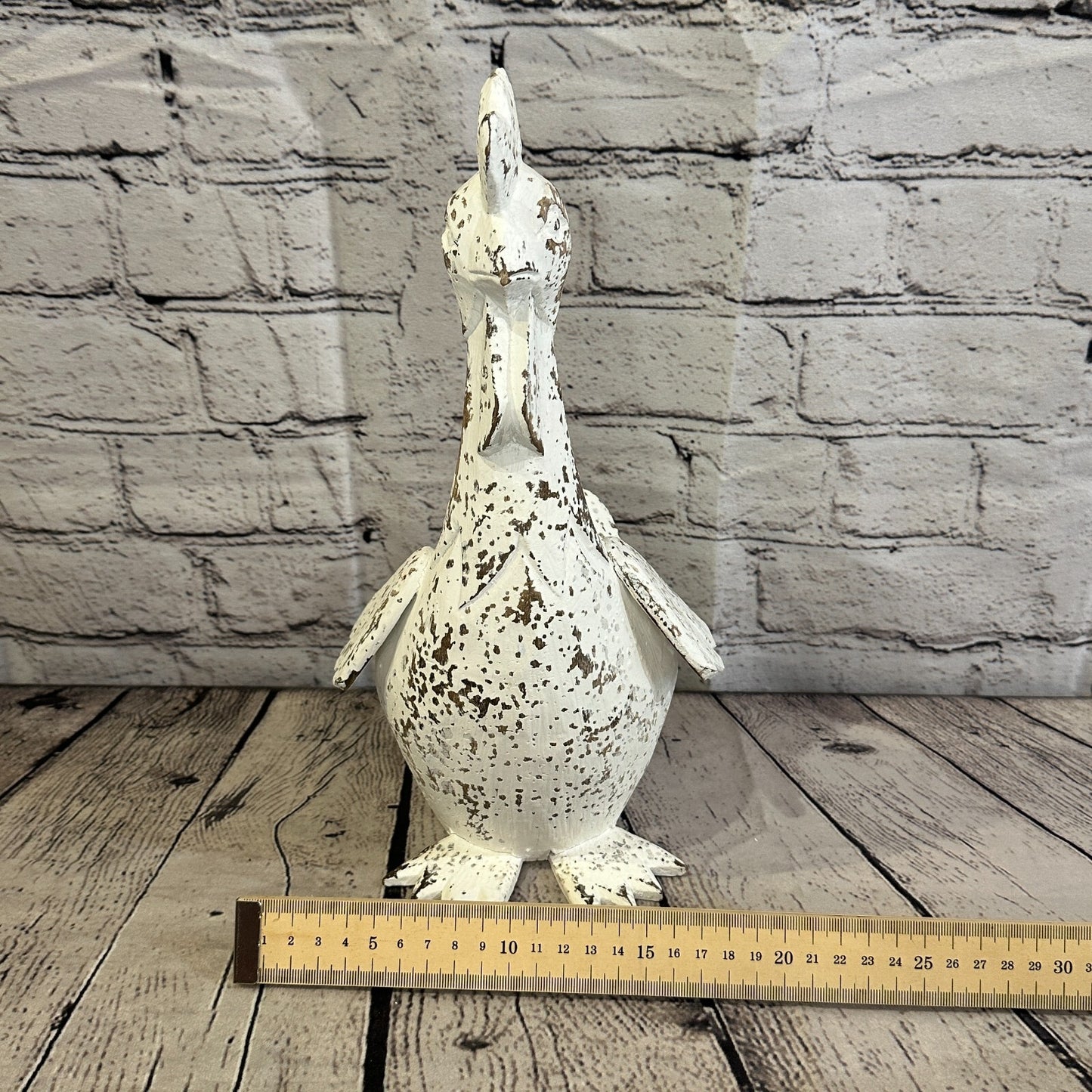 30cm x 15cm White Shabby Wooden Rooster Cockerel Retro Collectable Hand Carved
