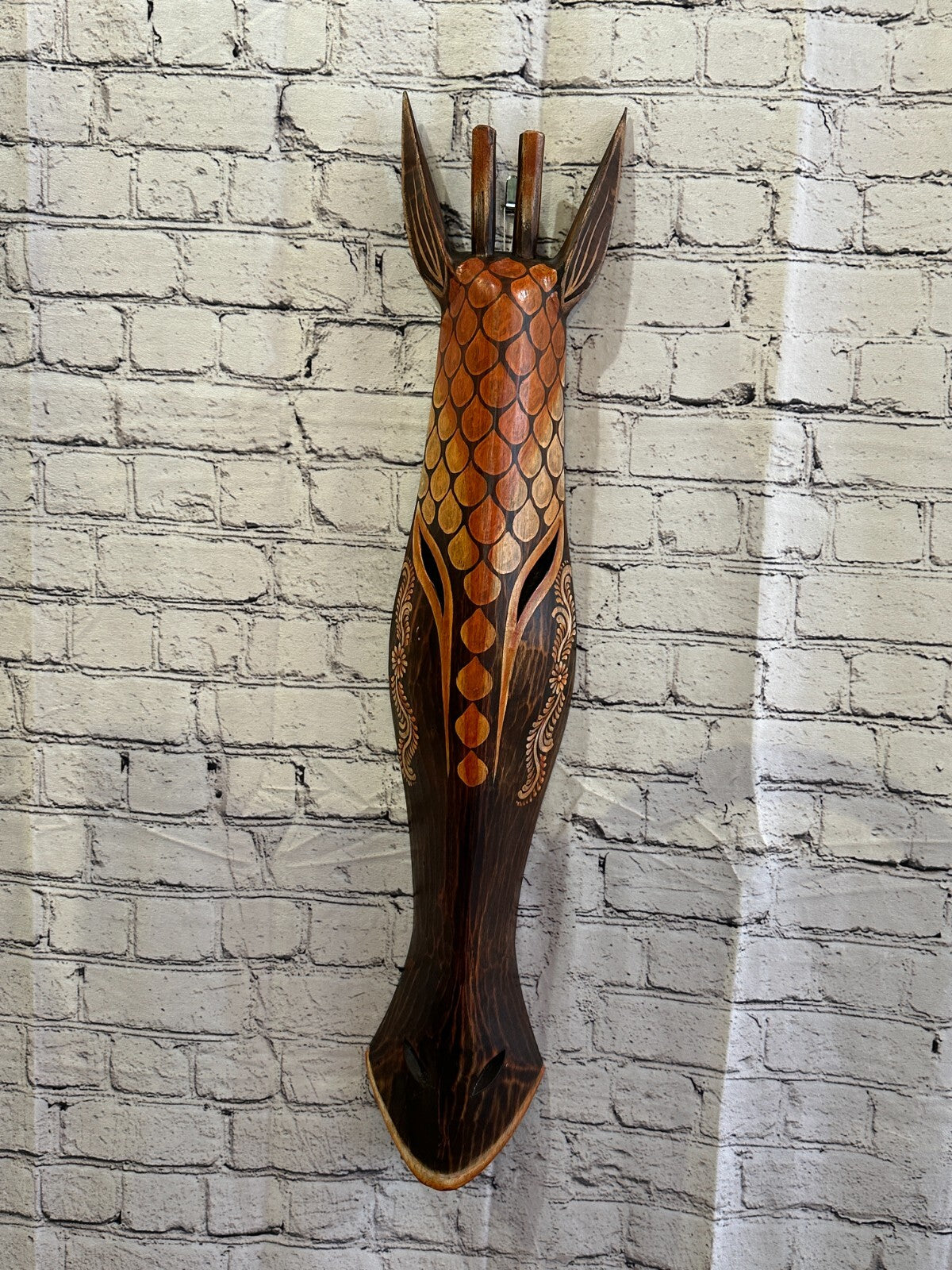 100cm Artist Giraffe Hand Carved Fairtrade Wooden Animal Wall Art Wall Hang Mask