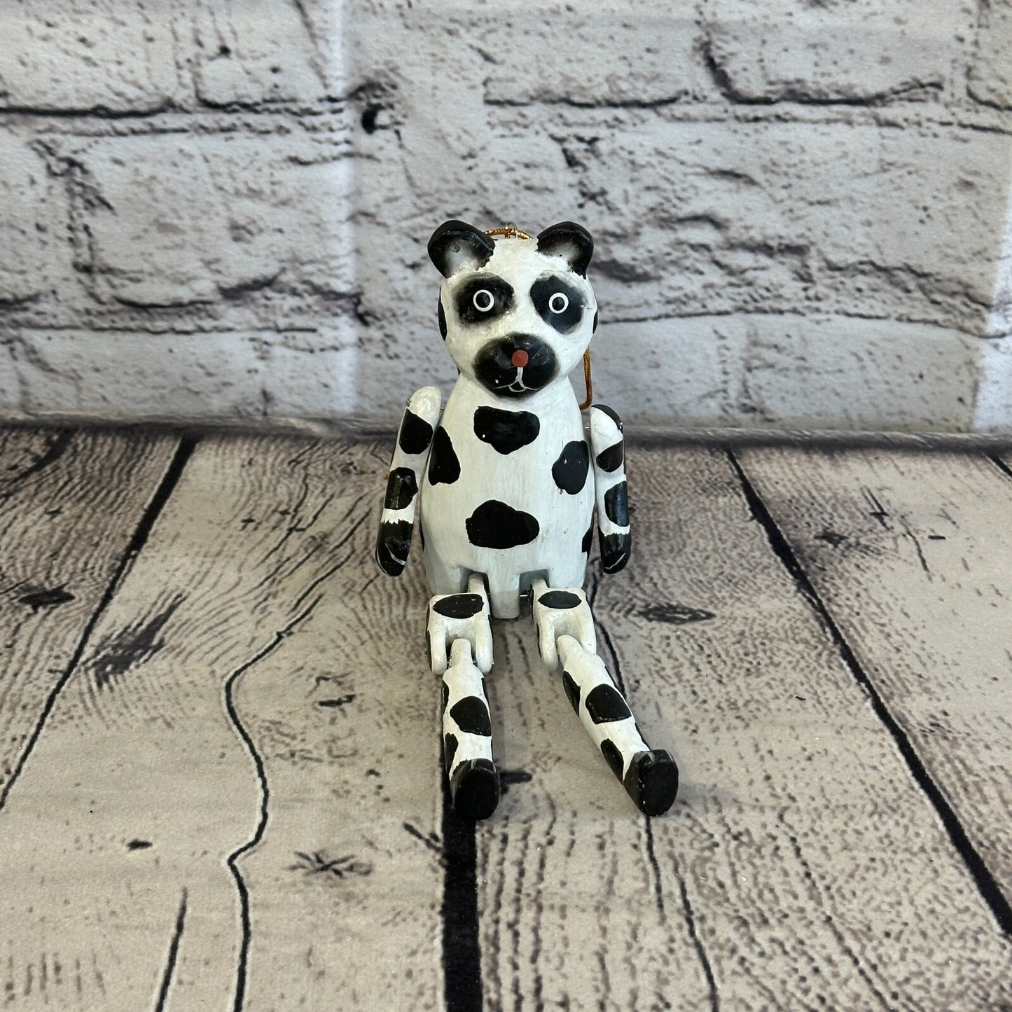 10cm Dotted Panda Sitting Animal, Wooden Shelf Ornament Handmade and Fairtrade