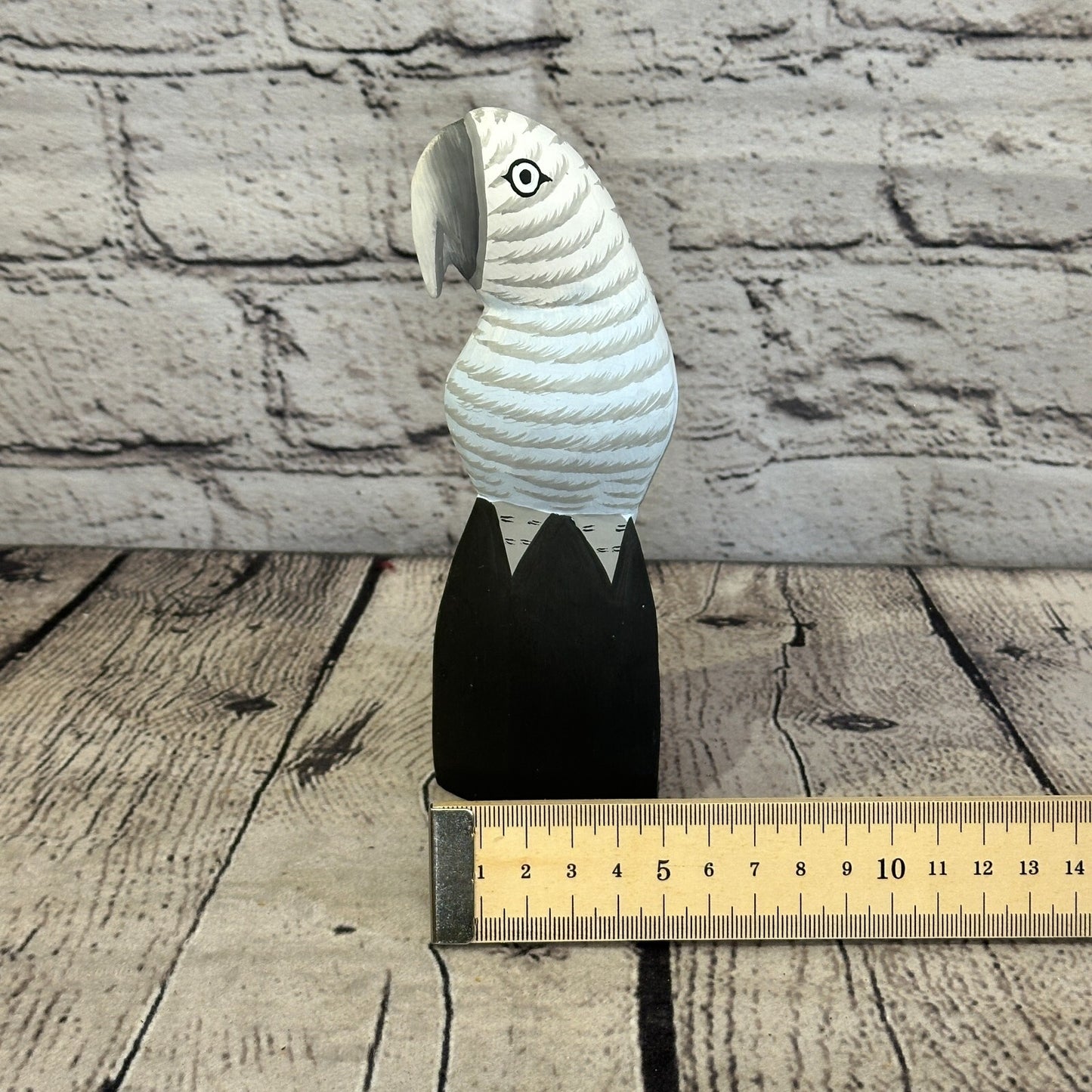15cm Grey Parrot Bird Ornament Statue Fair Trade Hand Made Carved Wood