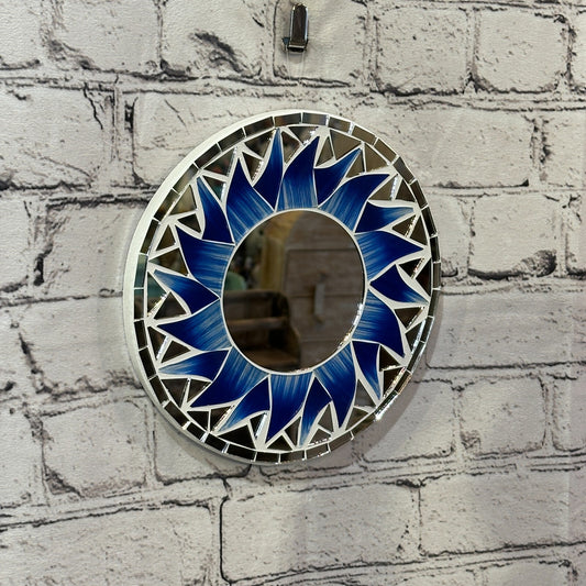 Dark Blue Flame Sun Mosaic Tile Wall Mirror 20cm x 20cm 8 Inches Handmade New