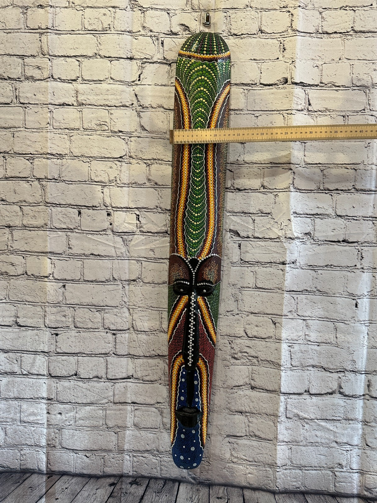 Mask 100cm Carved Wooden Dot Painted Ethnic Tribal Tiki Wall Art Handmade No 3