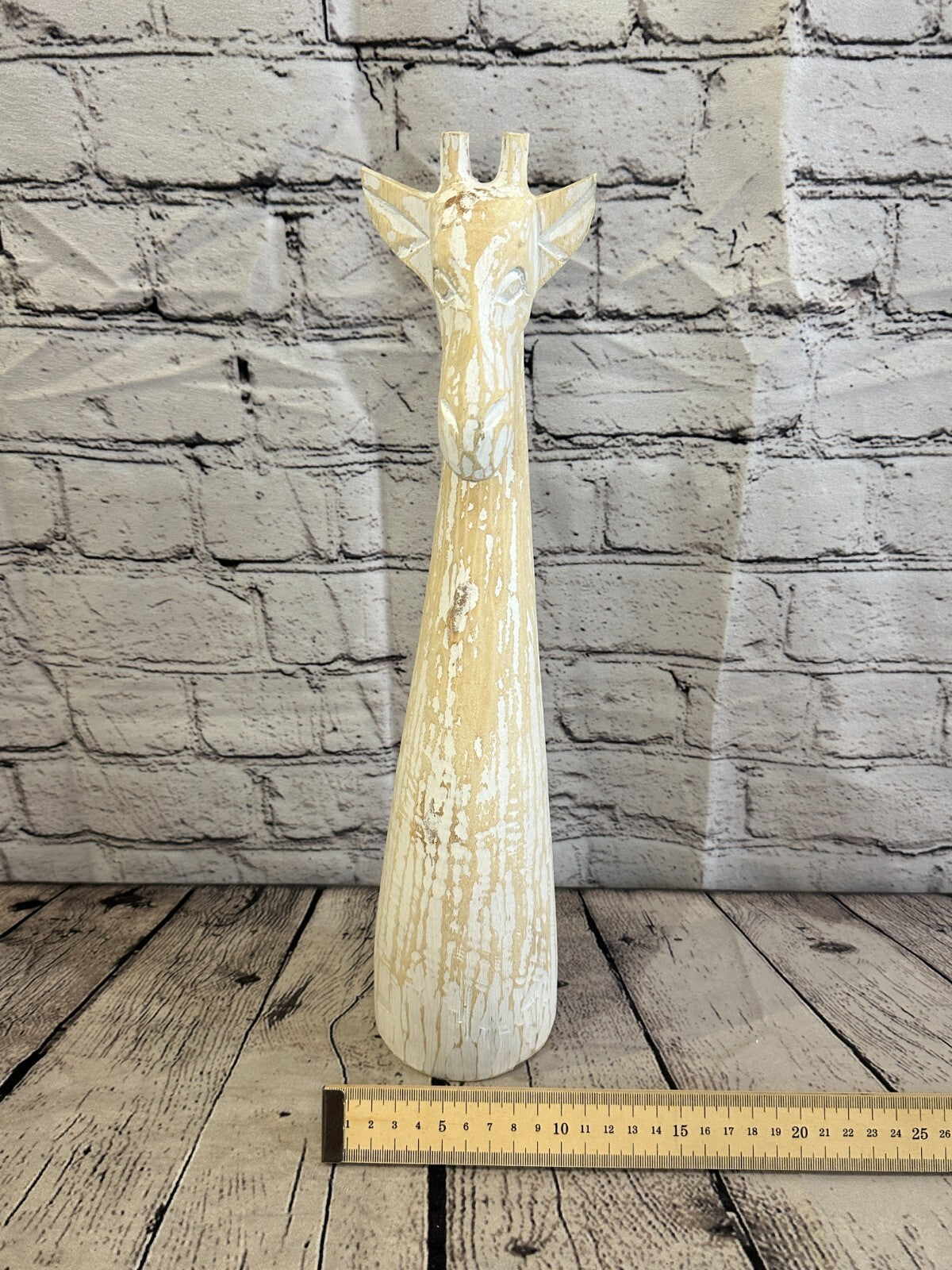 White Wooden Giraffe Head With Shabby Pattern 40cm x 10cm Handmade and Fairtrade
