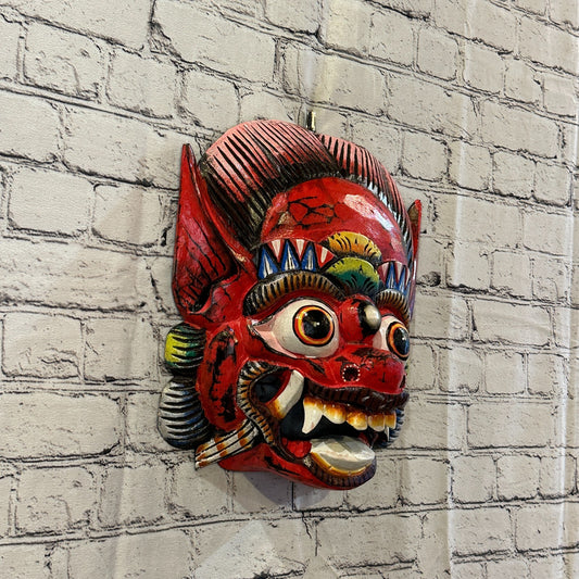 Large Wooden Red Barong Wall Mask 30cm x 25cm Handmade And Fairtrade