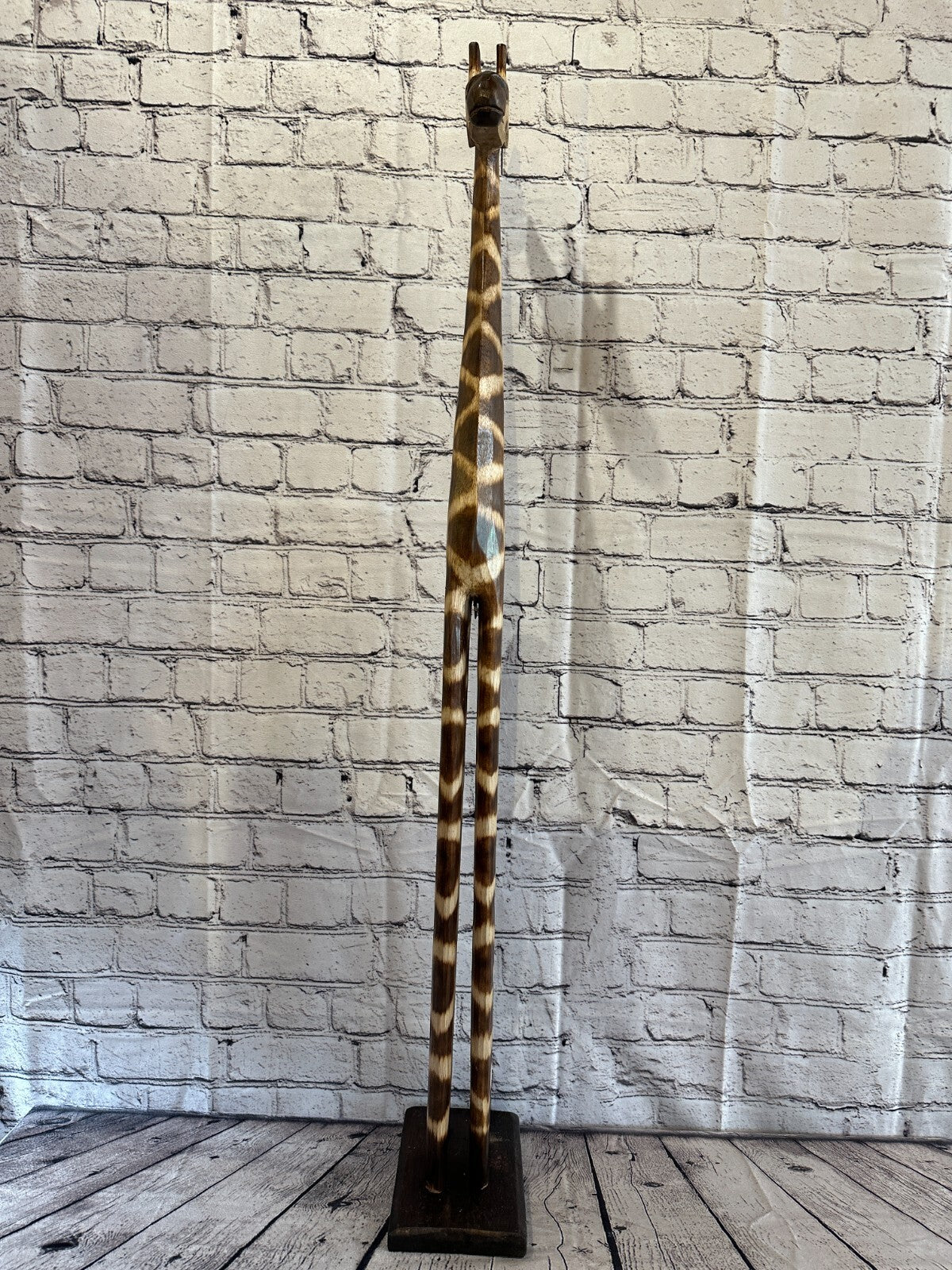 100cm Burnt Pattern Wood Giraffe Tall Statue Wood Modern Hand Carved Painted