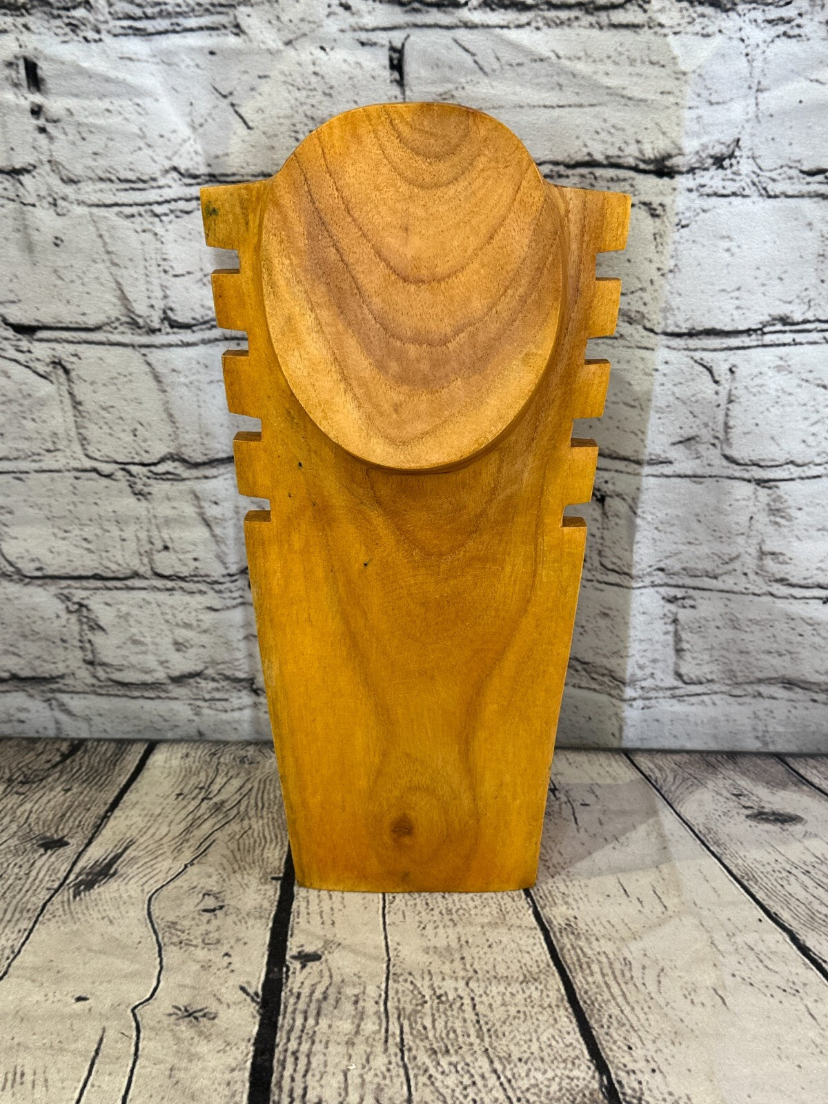 30cm Hand Carved Wooden Necklace On Base Chain Jewellery Display Stand Bust
