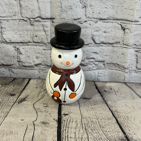 15cm x 8cm Black Top Hat Snowman Handcrafted Wood Xmas Christmas Ornament