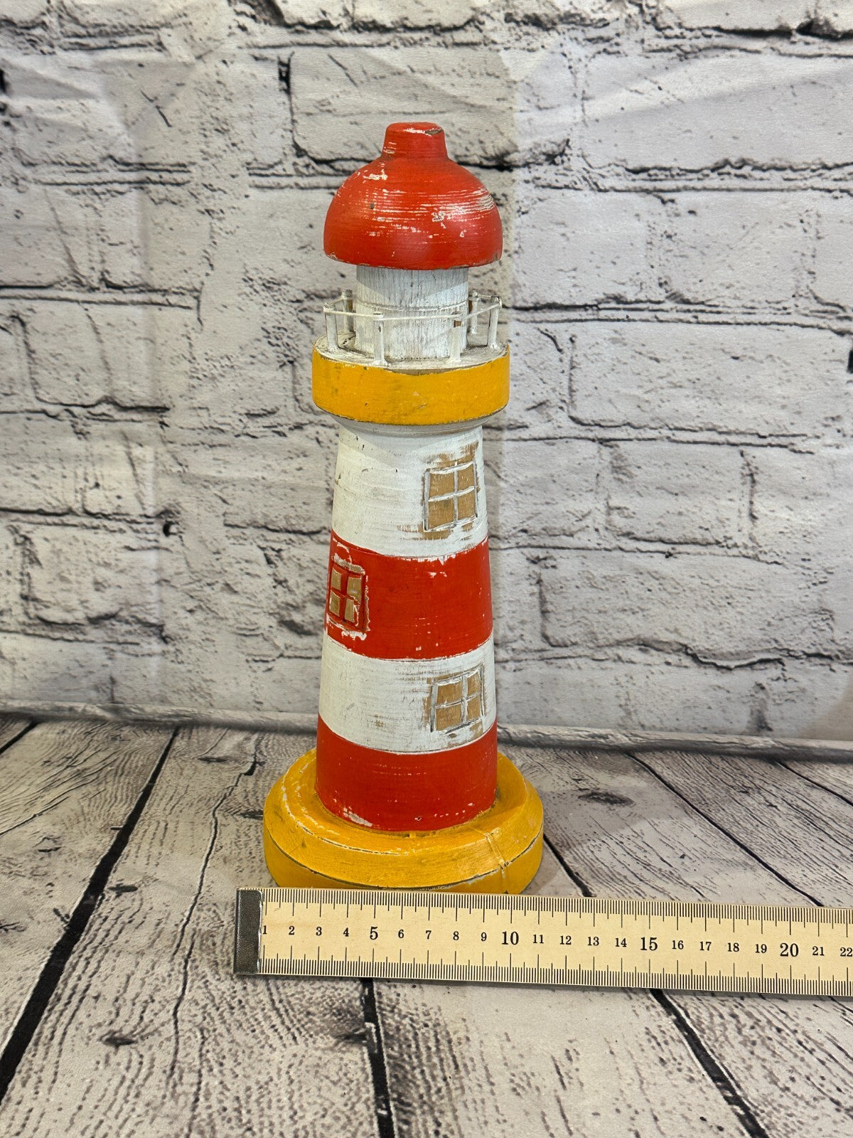 30cm Red White Wooden Lighthouse Ornament Nautical Coastal Sculpture Statue