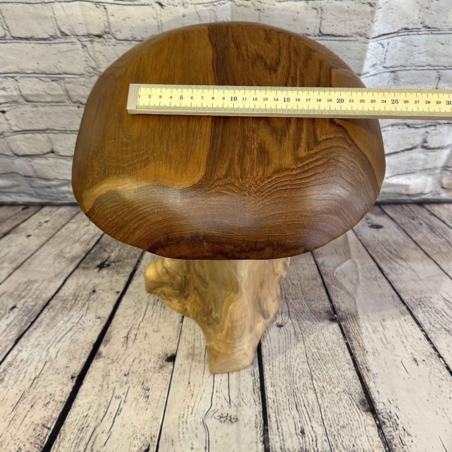 40cm x 30cm Wooden Mushroom Toadstool Sculpture Garden Teak Root Ornament Carved