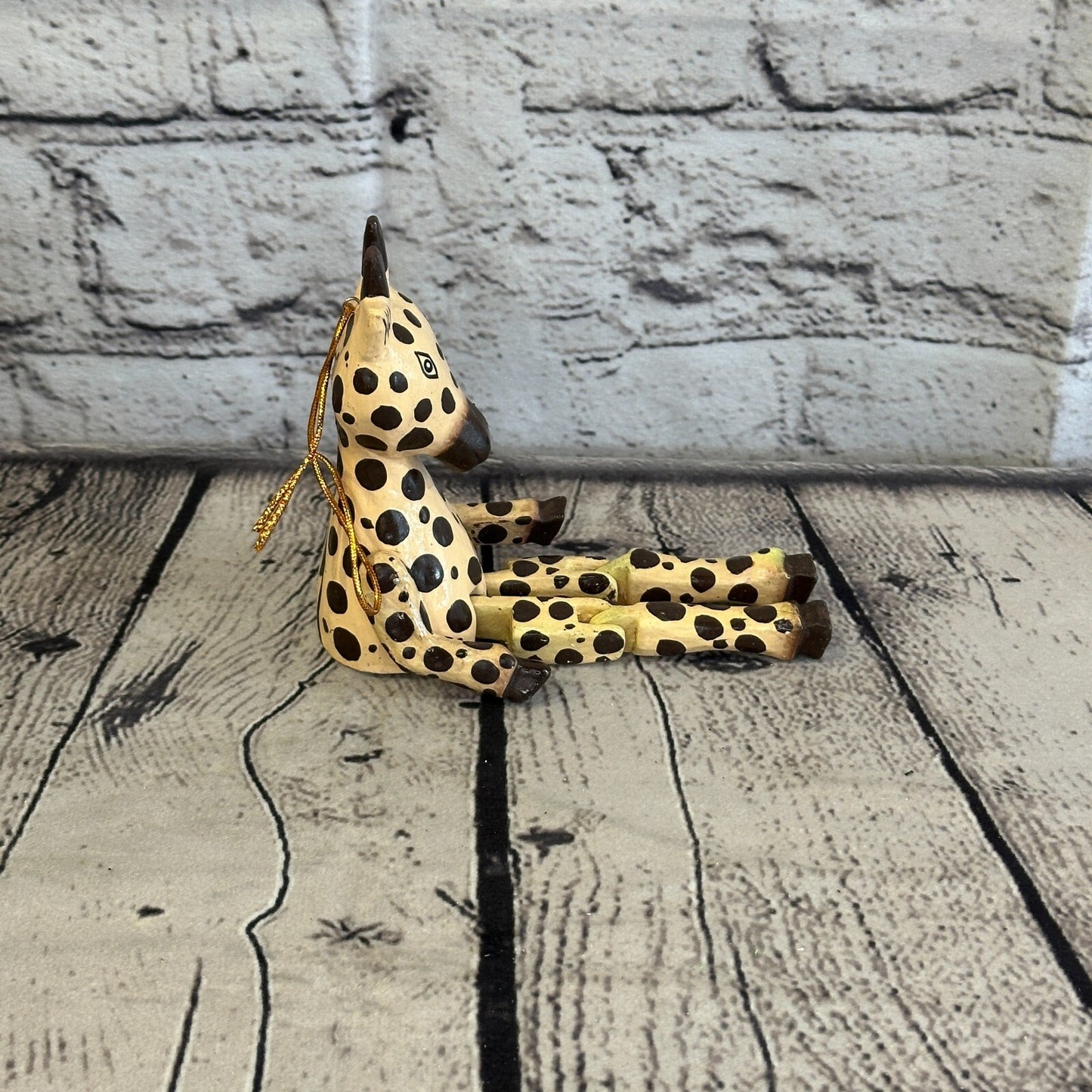 10cm Giraffe Sitting Animal, Wooden Shelf Ornament Handmade and Fairtrade