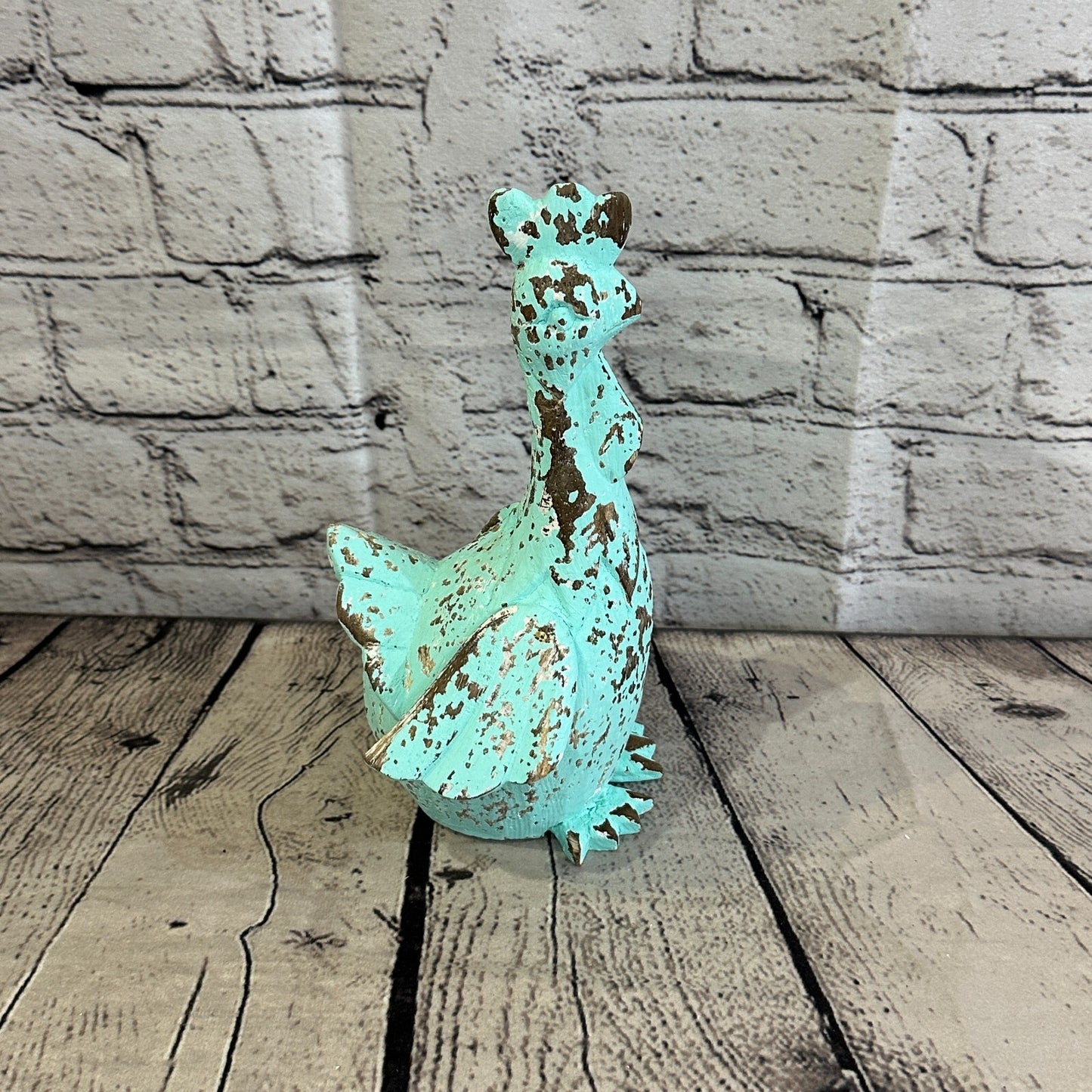 20cm x 10cm Green Shabby Wooden Rooster Cockerel Retro Collectable Hand Carved