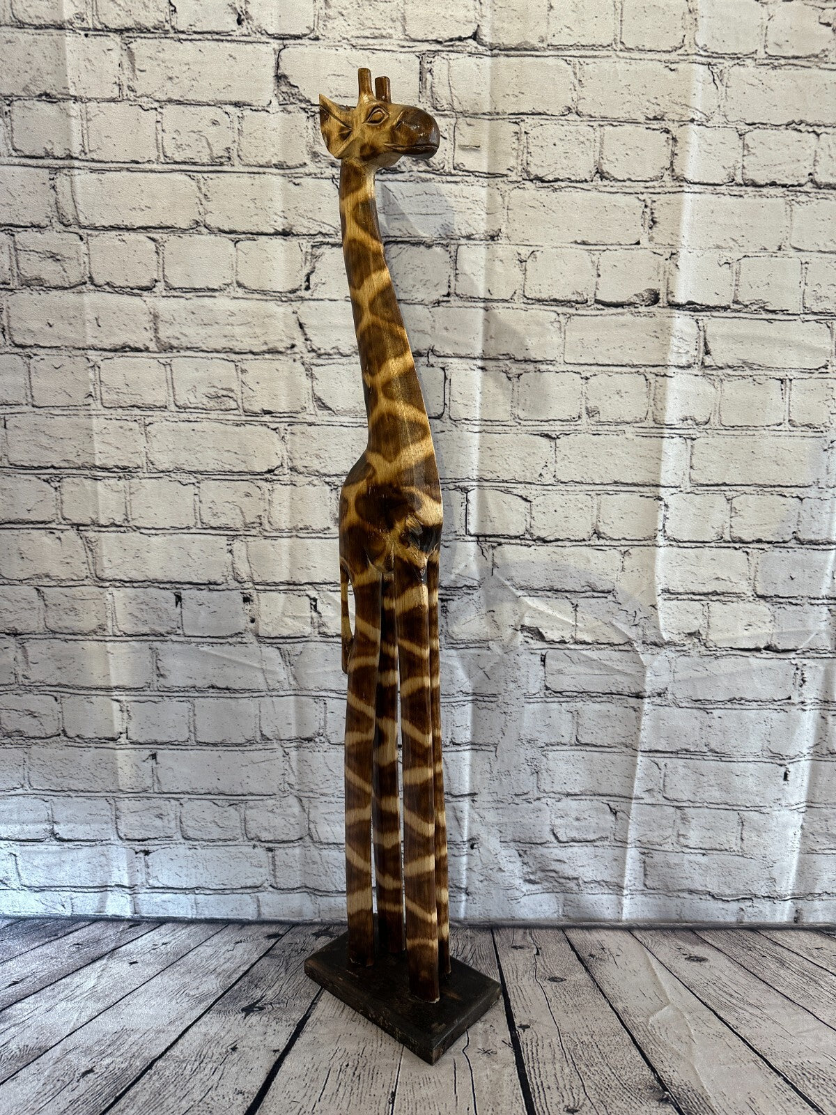 80cm Burnt Pattern Wood Giraffe Tall Statue Wood Modern Hand Carved Painted